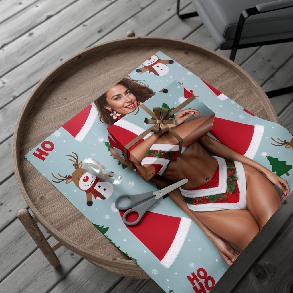 Pinup Santa Bikini Gift Wrap | Christmas Wrapping Paper, Festive Pinup Pattern