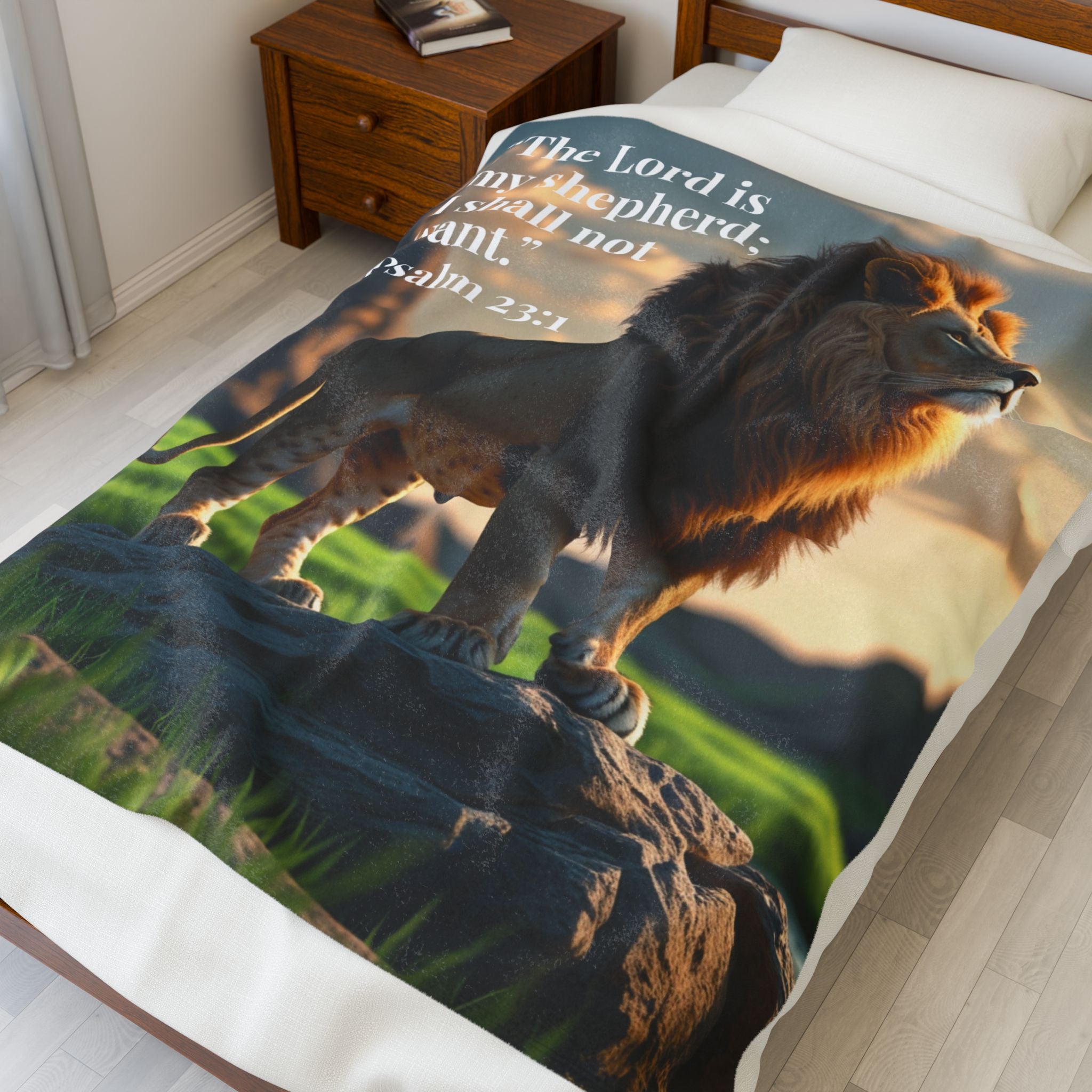 Lion with Psalm 23:1 Blanket | Velveteen Plush