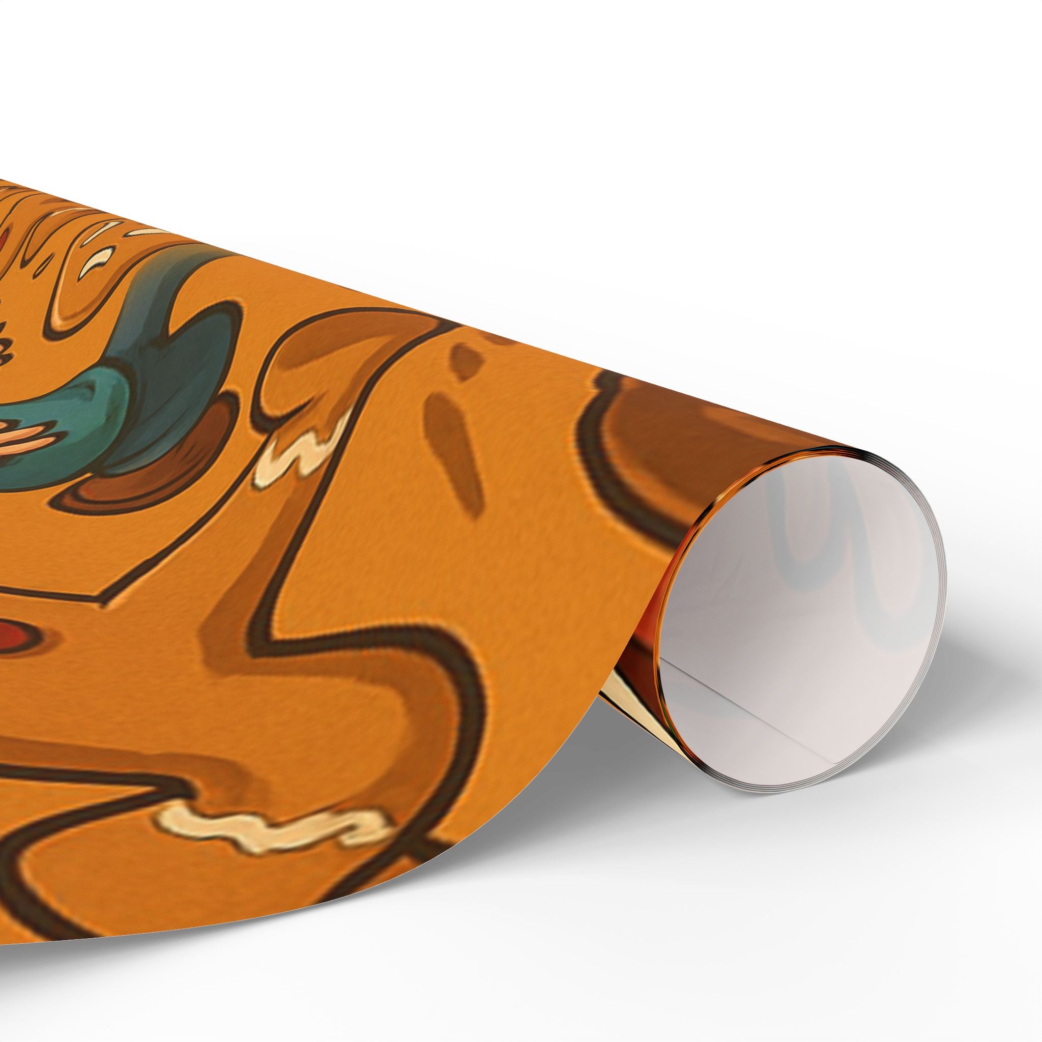 Retro Gingerbread Pattern Wrapping Paper | Orange Holiday Candy Prints