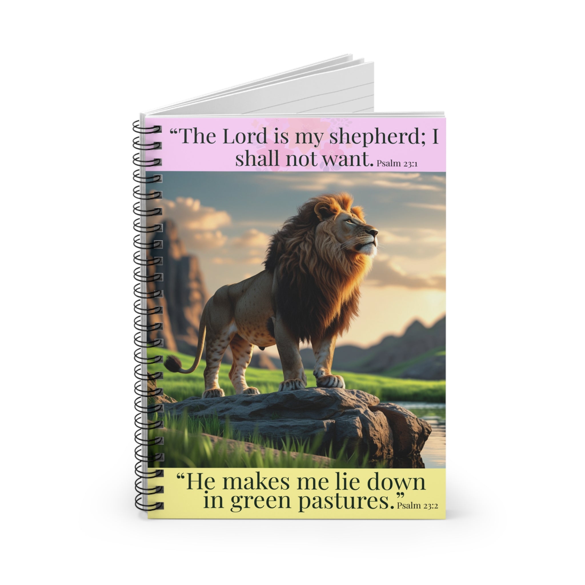 Lion & Psalm 23 Spiral Notebook — Inspirational Christian Journal