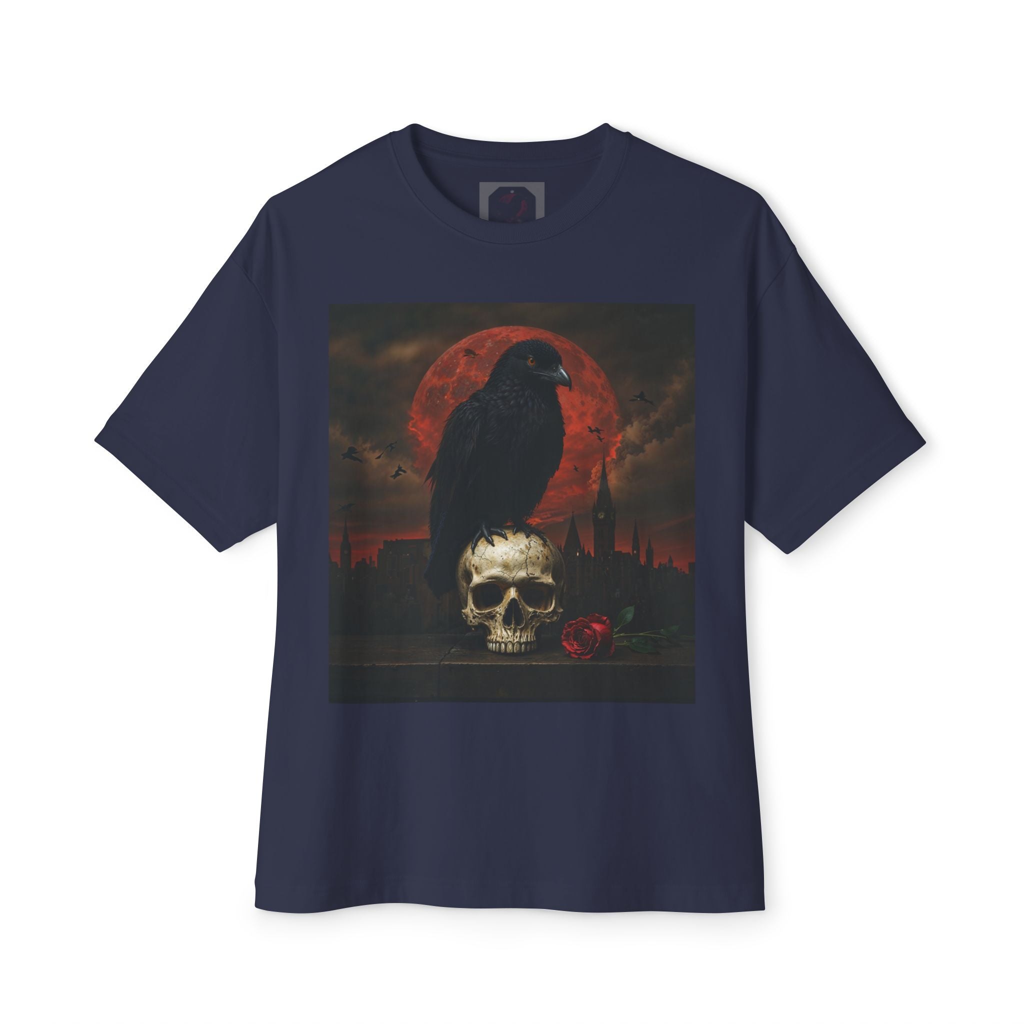 Raven Rising from Flames Skull Tee | Gothic Metal Fantasy