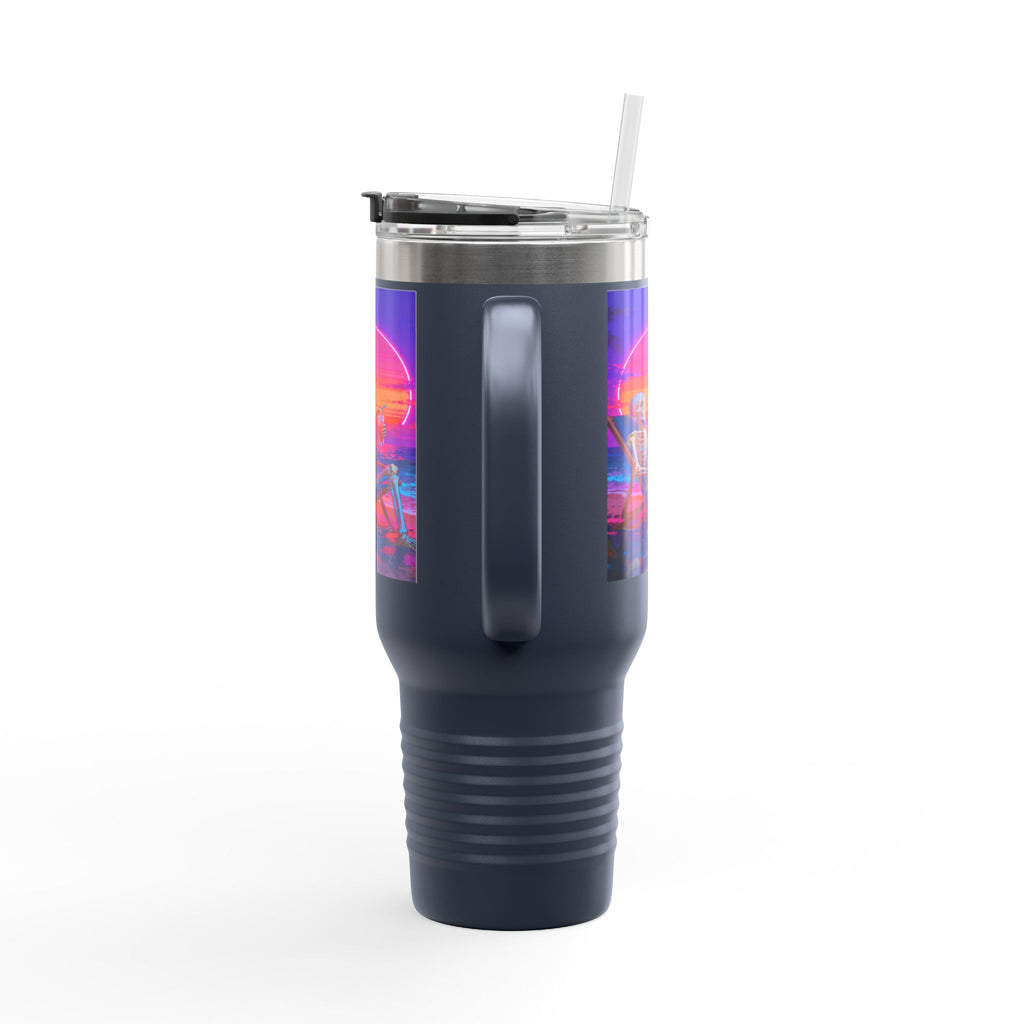 Retro Vaporwave Skeleton Sunset Insulated Travel Mug