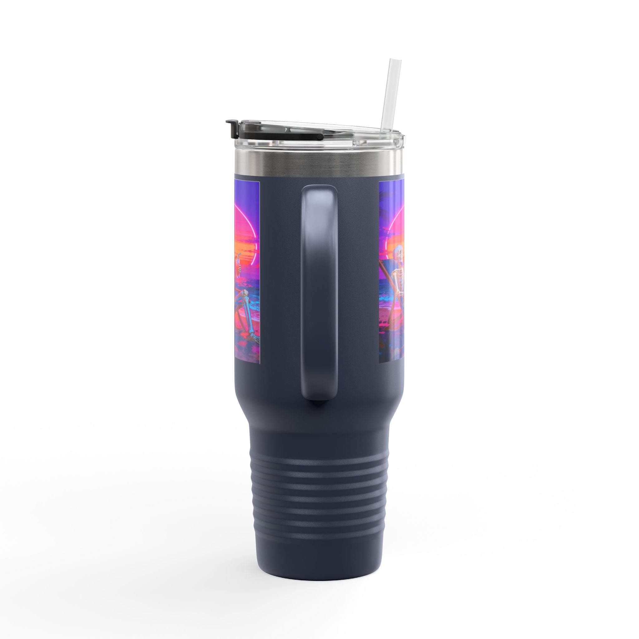 Retro Vaporwave Skeleton Sunset Insulated Travel Mug