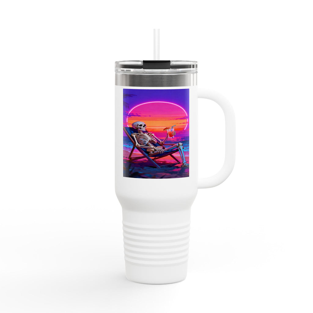 Retro Vaporwave Skeleton Sunset Insulated Travel Mug
