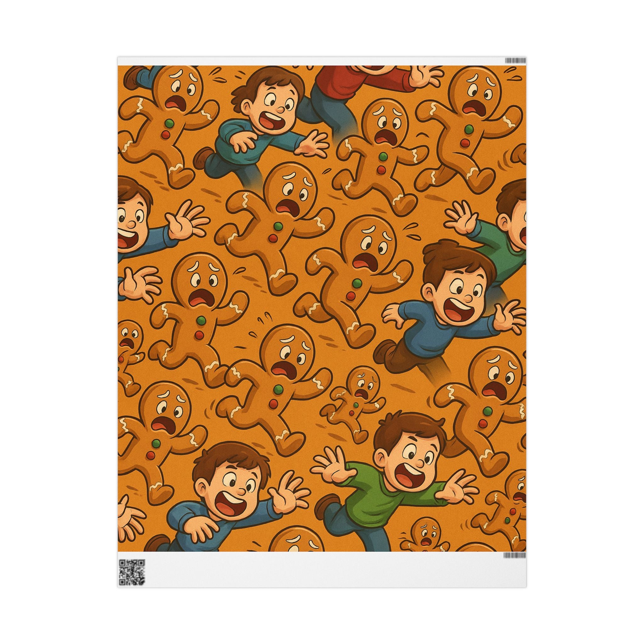 Retro Gingerbread Pattern Wrapping Paper | Orange Holiday Candy Prints