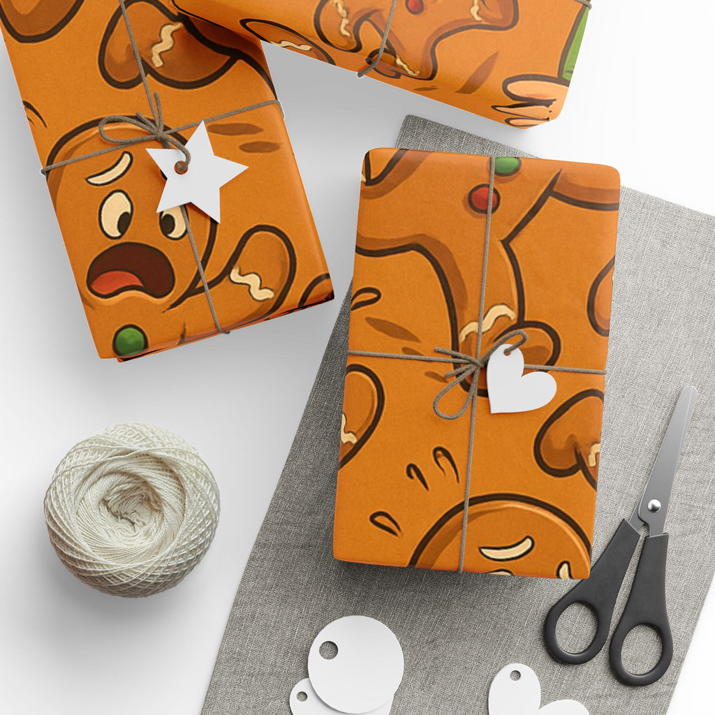 Retro Gingerbread Pattern Wrapping Paper | Orange Holiday Candy Prints