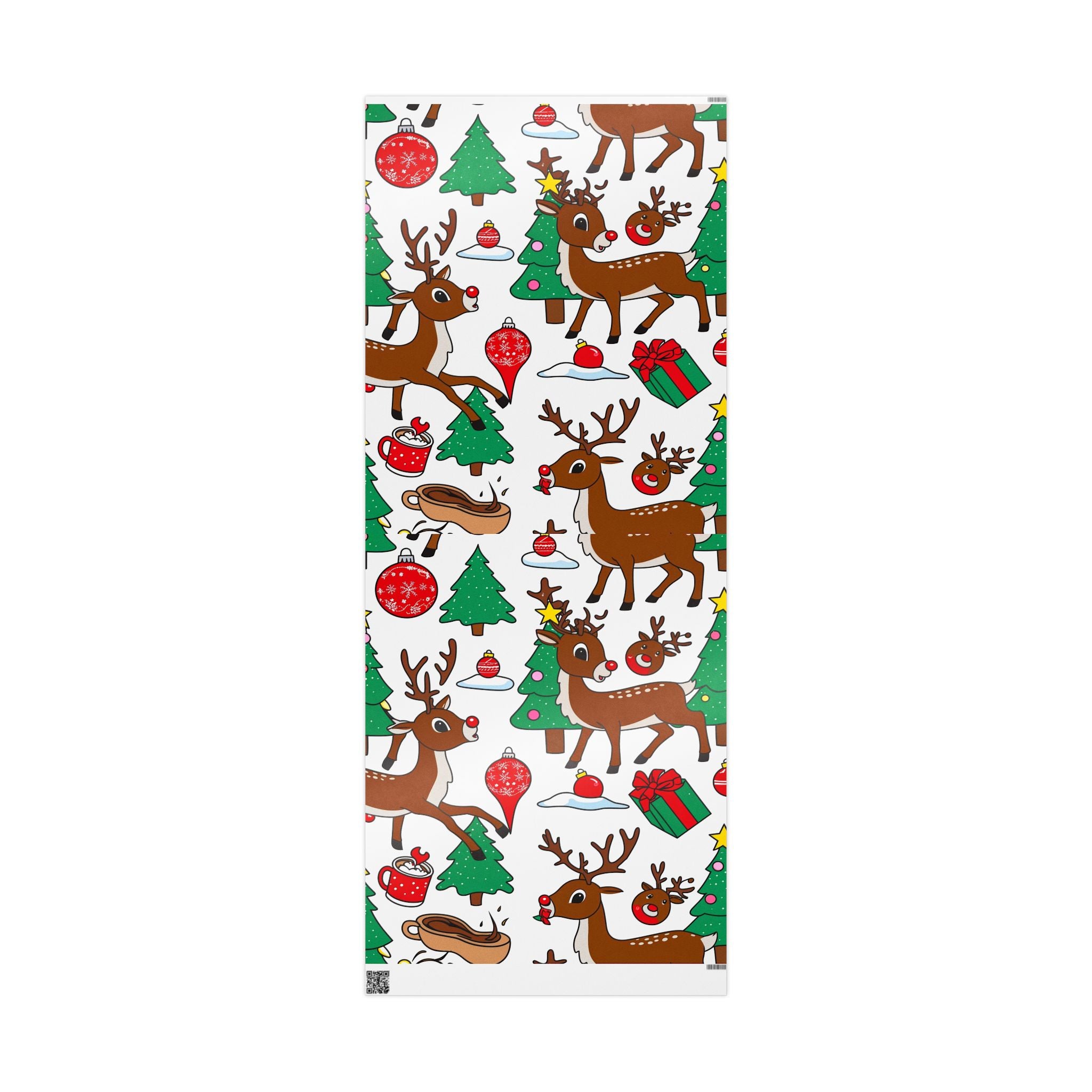 Reindeer Pattern Wrapping Paper | Christmas Trees Ornaments Gifts