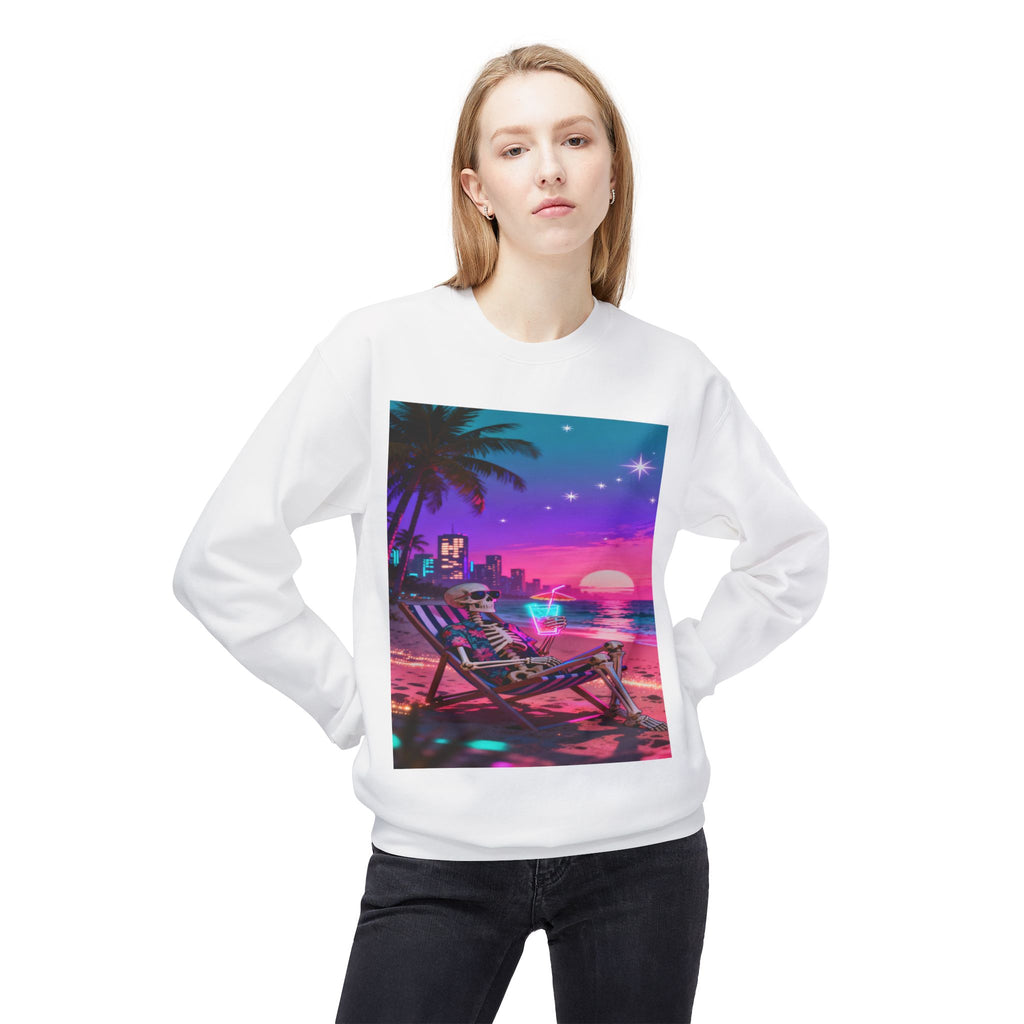 Retro Vaporwave Skeleton Beach Sweatshirt | Neon Sunset Aesthetic