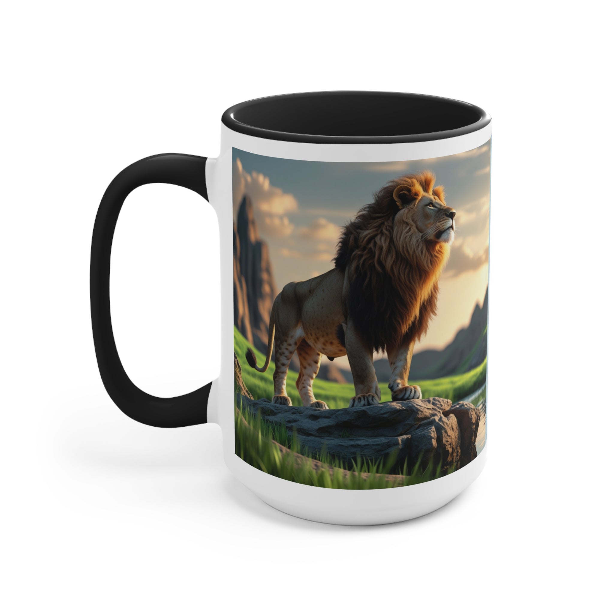 Lion Illustration Accent Mug | Bible Verse Spanish Text, Pink Interior