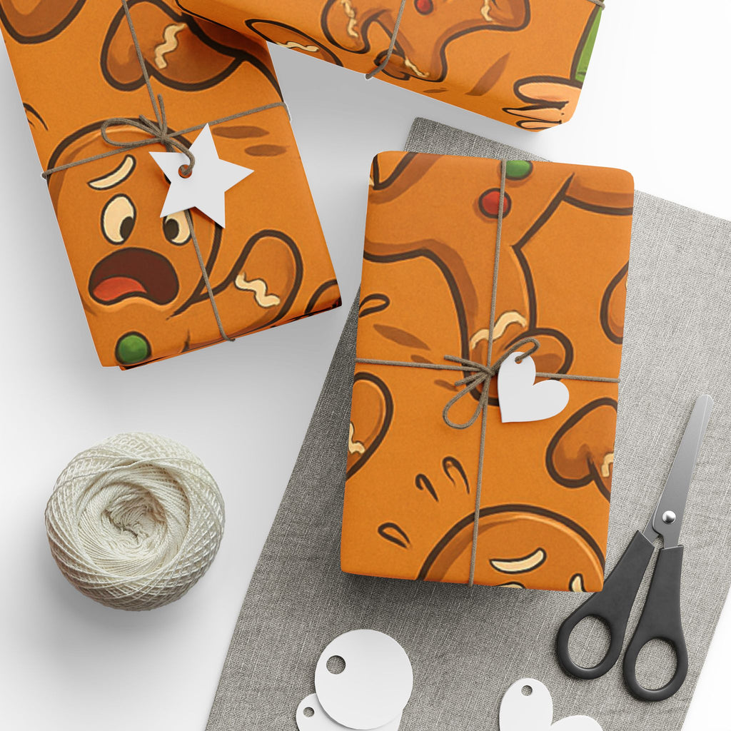 Retro Gingerbread Pattern Wrapping Paper | Orange Holiday Candy Prints