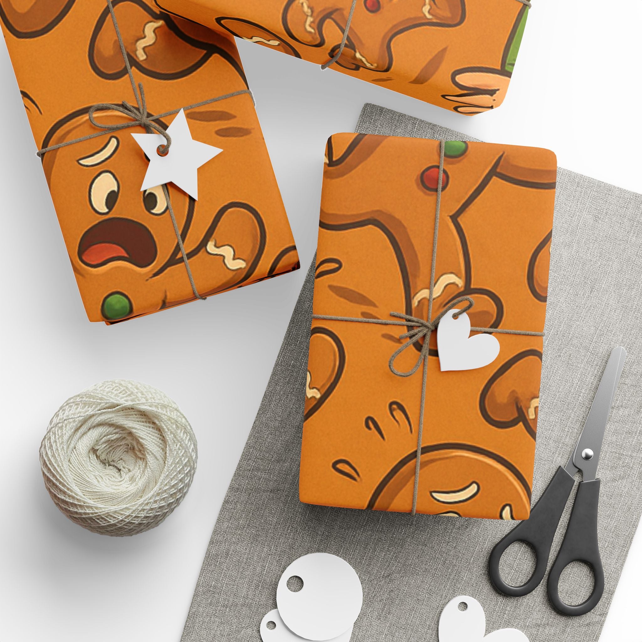 Retro Gingerbread Pattern Wrapping Paper | Orange Holiday Candy Prints