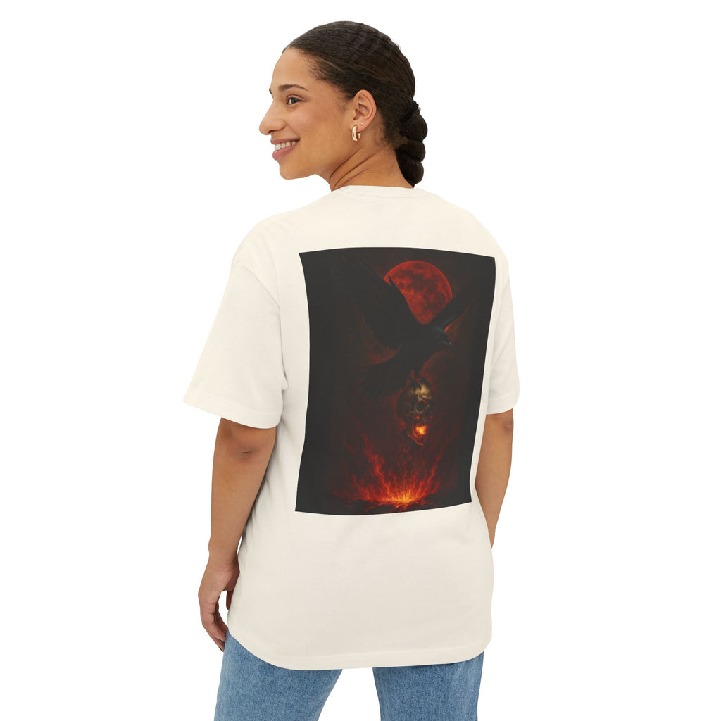 Raven Rising from Flames Skull Tee | Gothic Metal Fantasy
