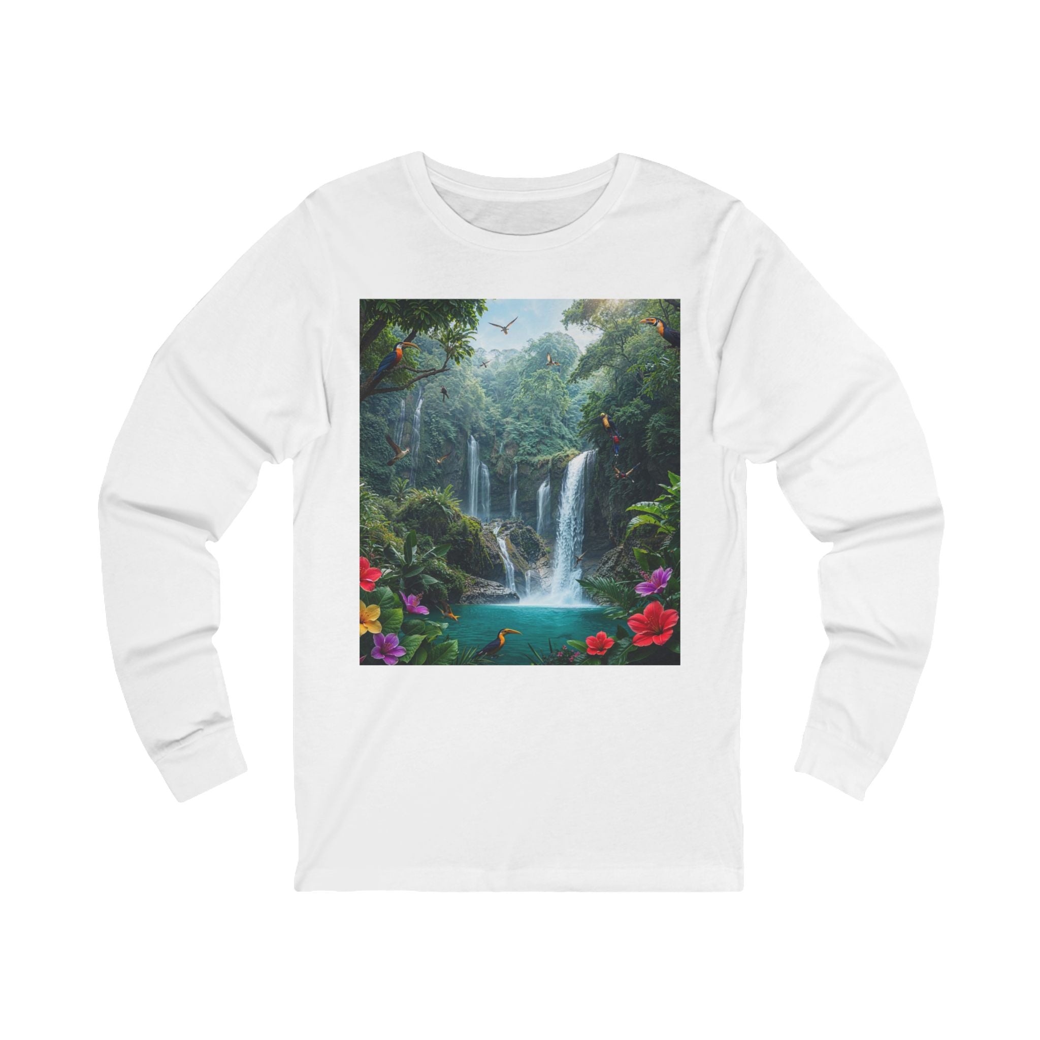 Tropical Waterfall Landscape Tee | Long Sleeve Nature Shirt