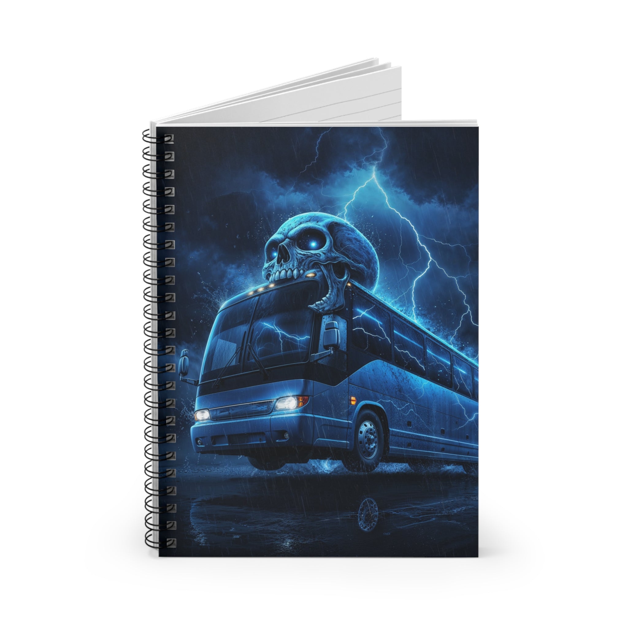 Haunted Skull Bus Spiral Notebook – Gothic Lightning Ruled Journal