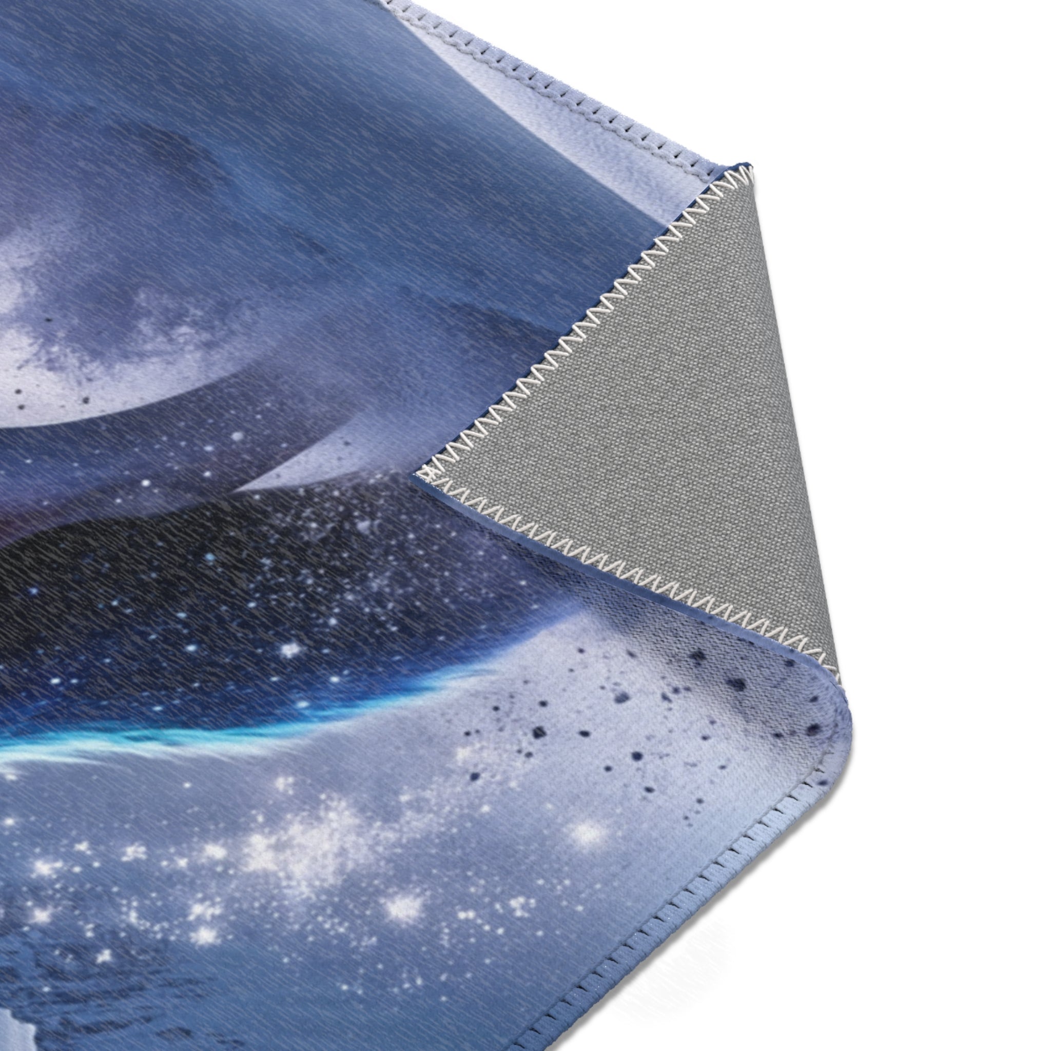 Galaxy Wolf Howling Area Rug | Cosmic Moon Night Sky, Blue Purple Nebula