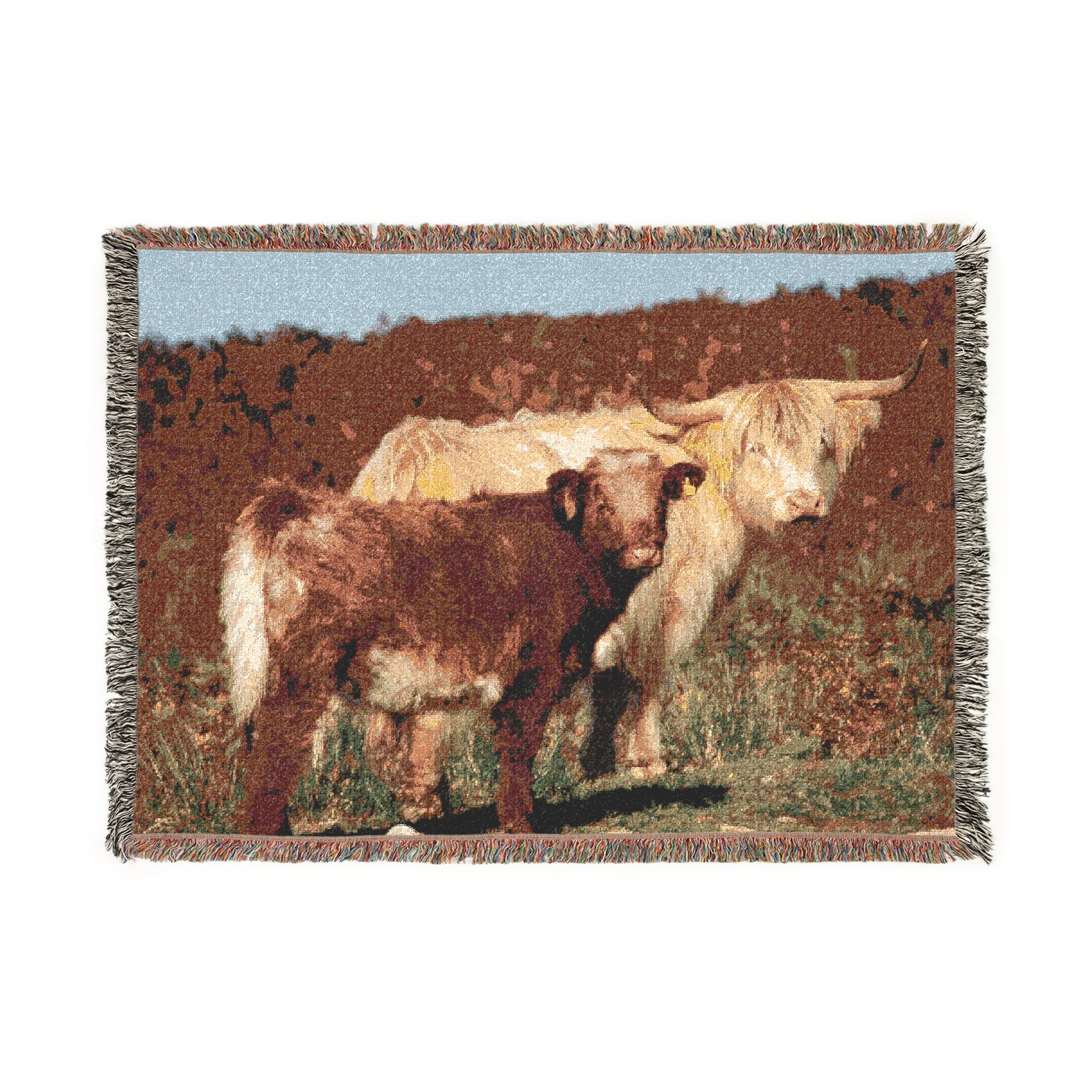 Cow Calf Ranch Scene Woven Blanket | Western Farm Animal Throw
