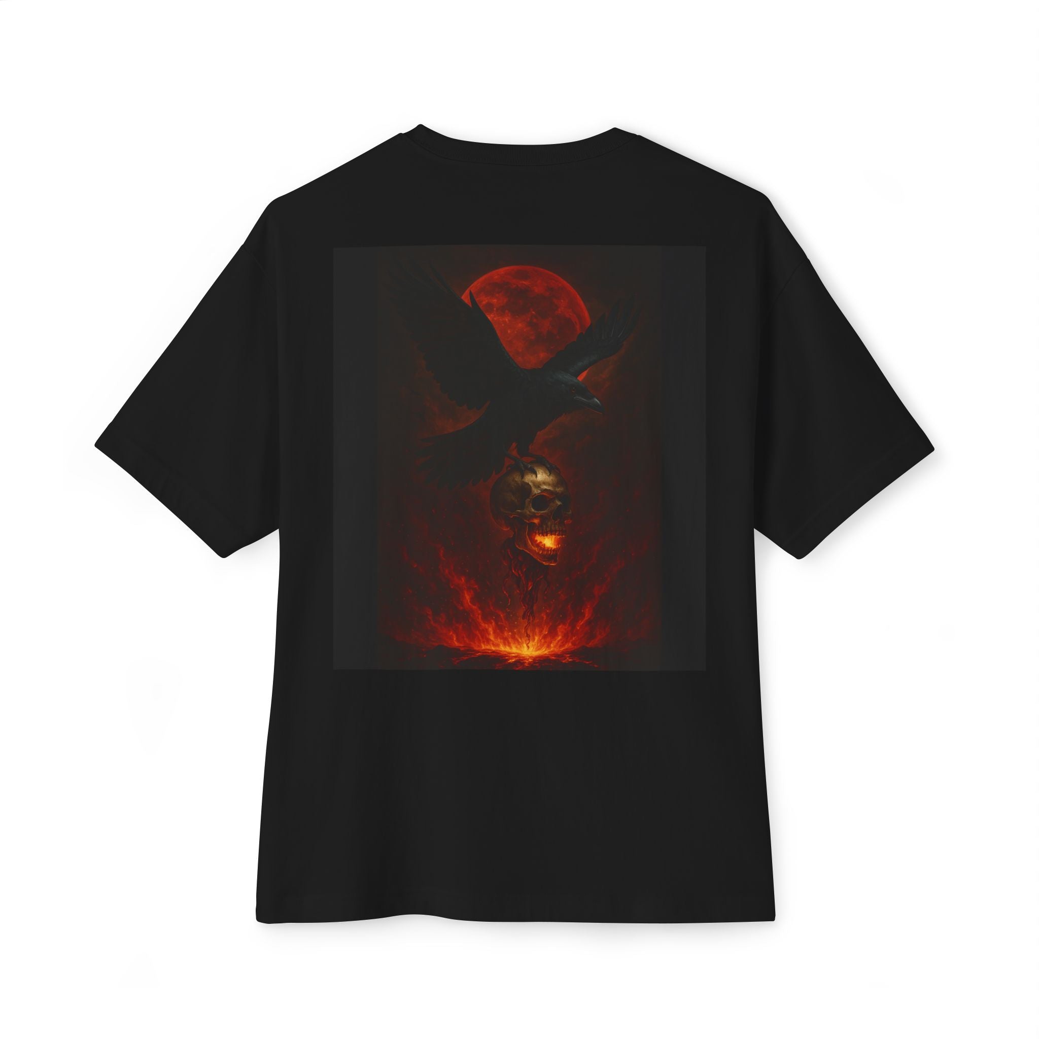 Raven Rising from Flames Skull Tee | Gothic Metal Fantasy