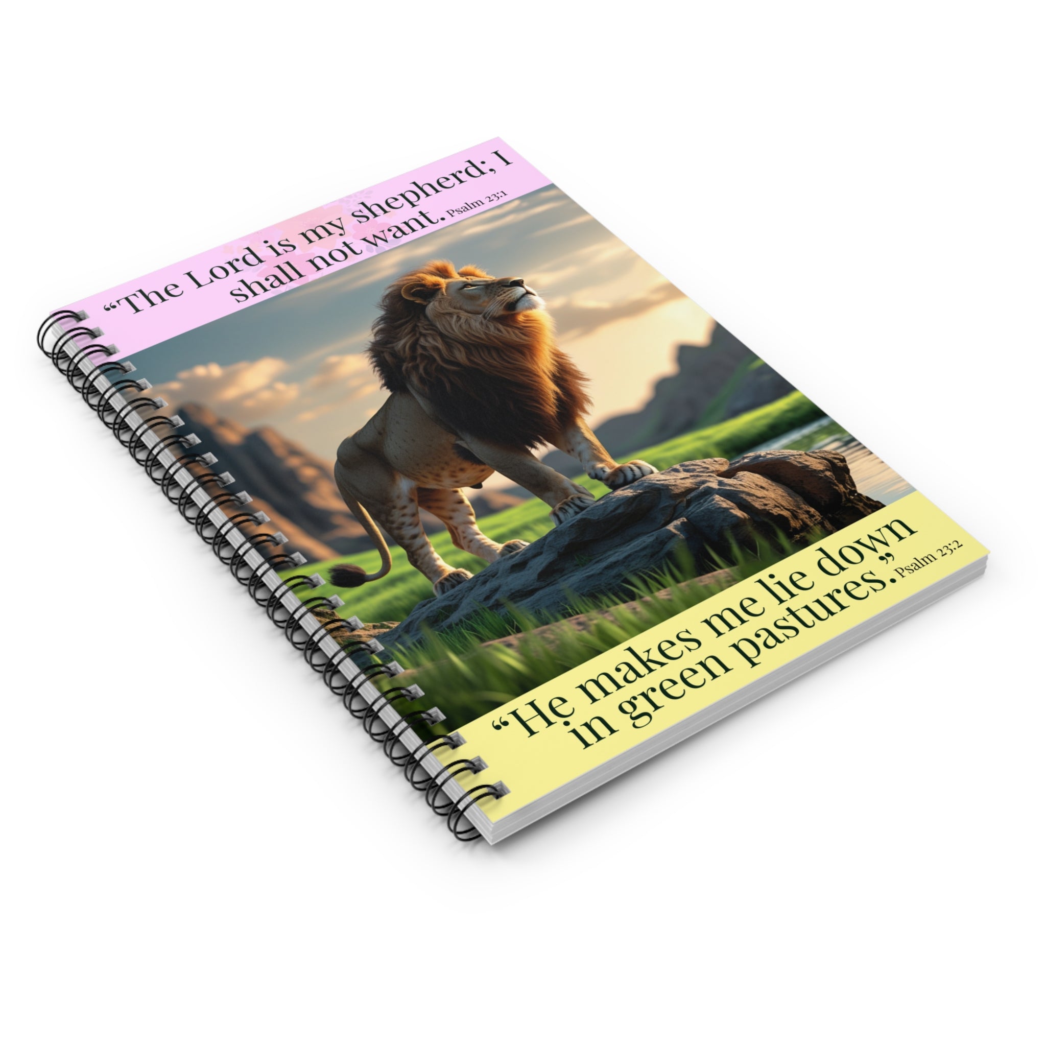 Lion & Psalm 23 Spiral Notebook — Inspirational Christian Journal