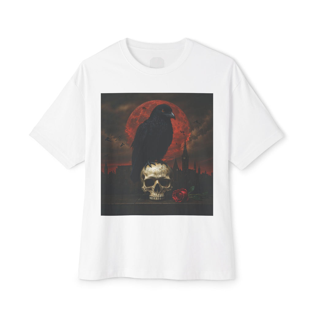 Raven Rising from Flames Skull Tee | Gothic Metal Fantasy