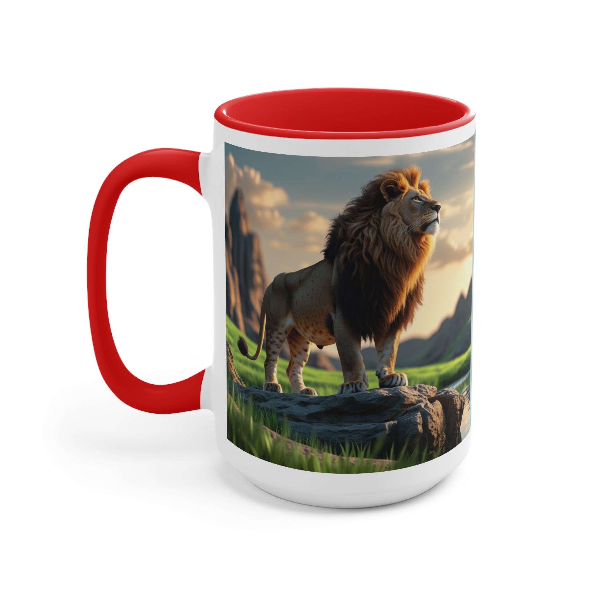 Lion Illustration Accent Mug | Bible Verse Spanish Text, Pink Interior