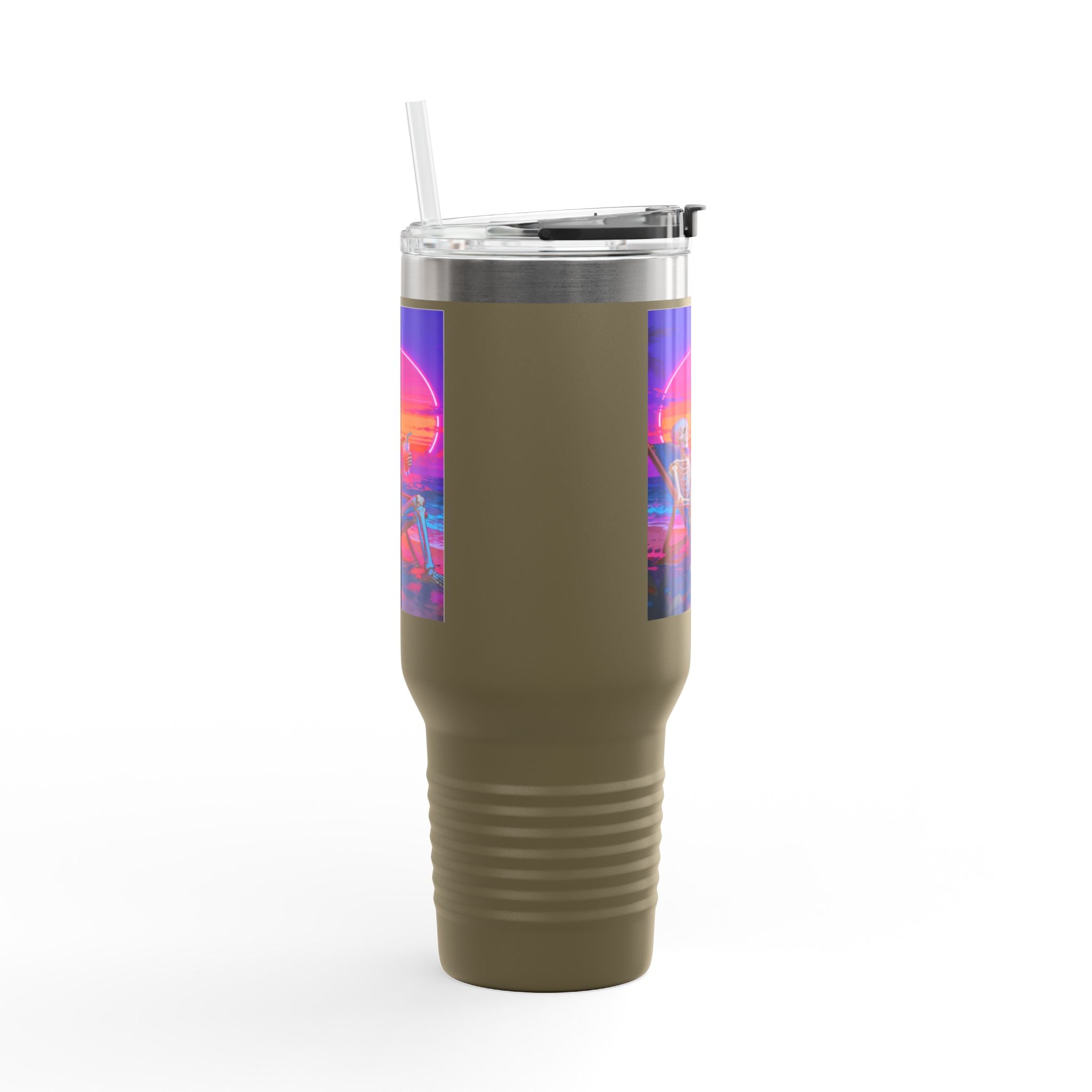 Retro Vaporwave Skeleton Sunset Insulated Travel Mug