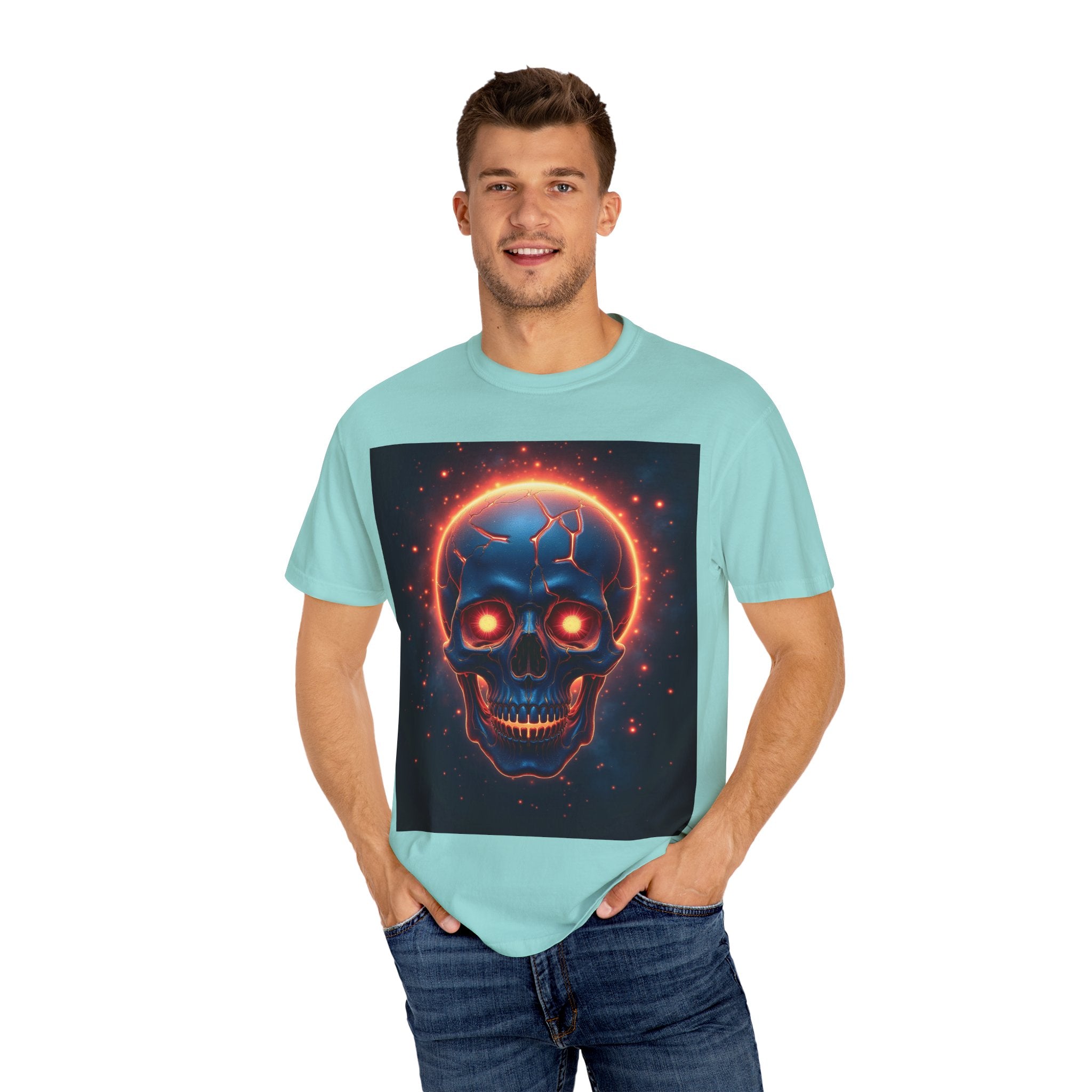 Glowing Neon Skull T-shirt | Fiery Skull Graphic Tee