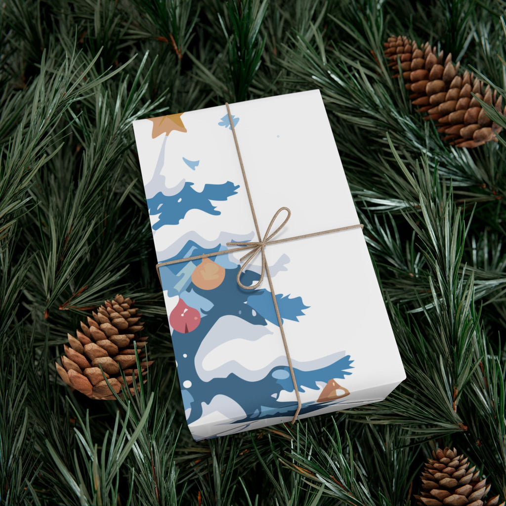 Snowman and Christmas Tree Gift Wrap Paper | Winter Snowflake Wrapping Paper