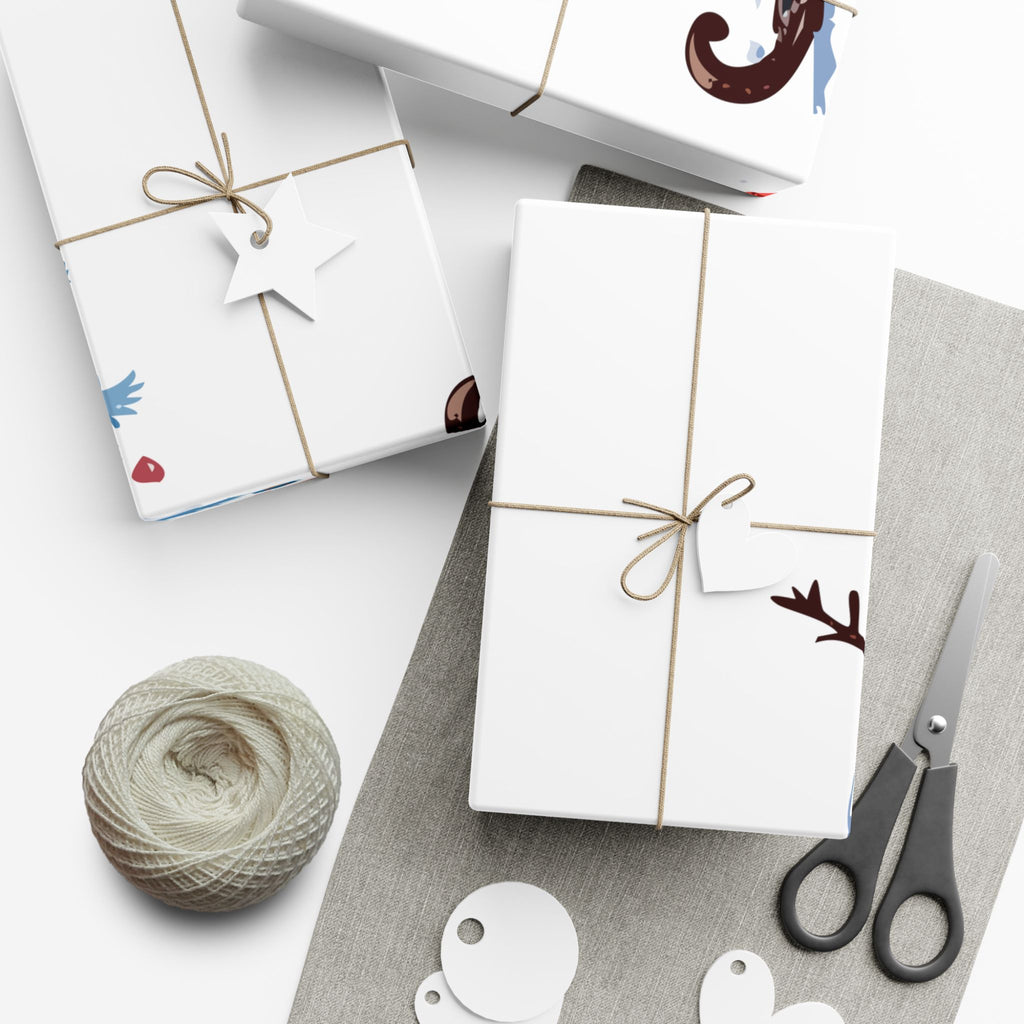 Snowman and Christmas Tree Gift Wrap Paper | Winter Snowflake Wrapping Paper