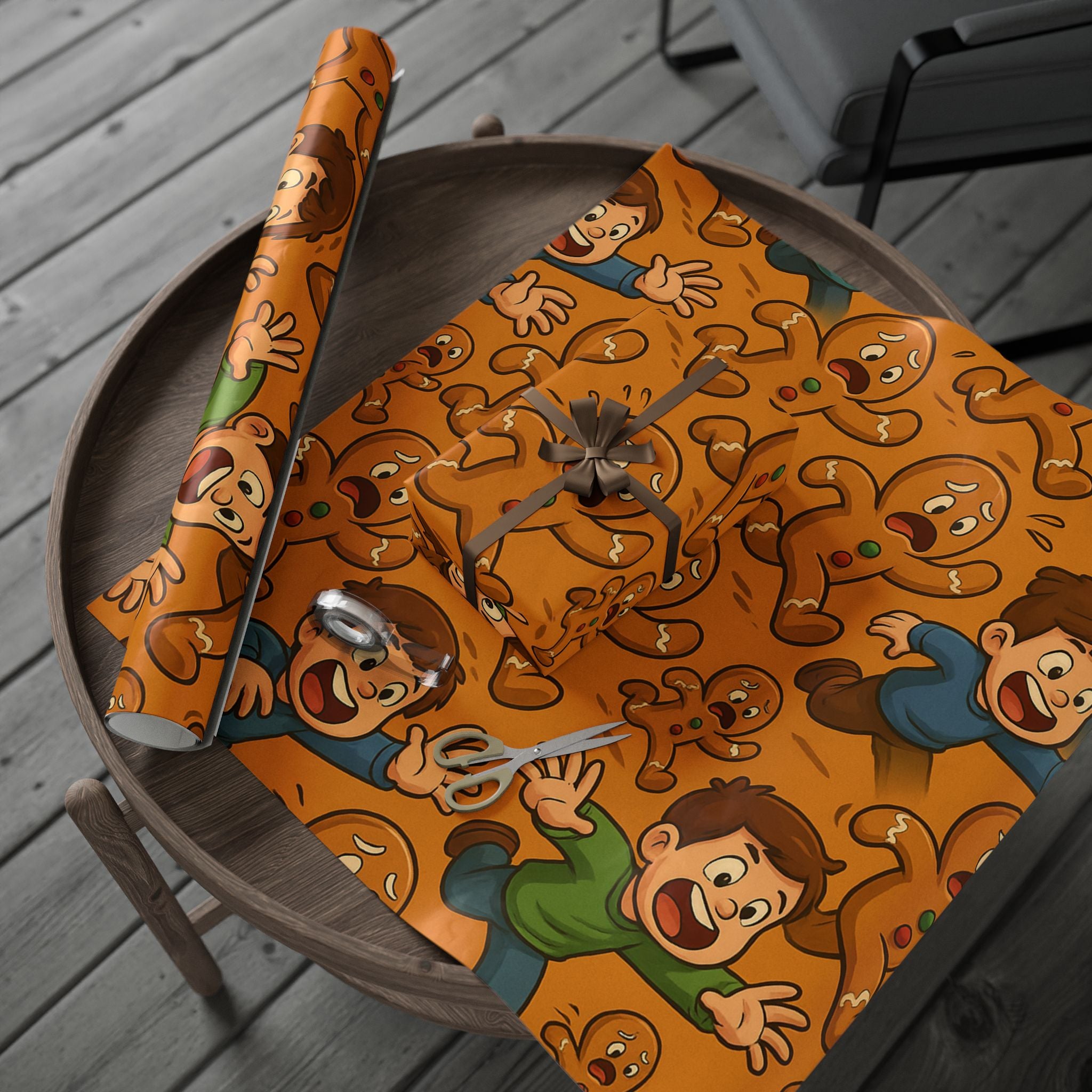Retro Gingerbread Pattern Wrapping Paper | Orange Holiday Candy Prints