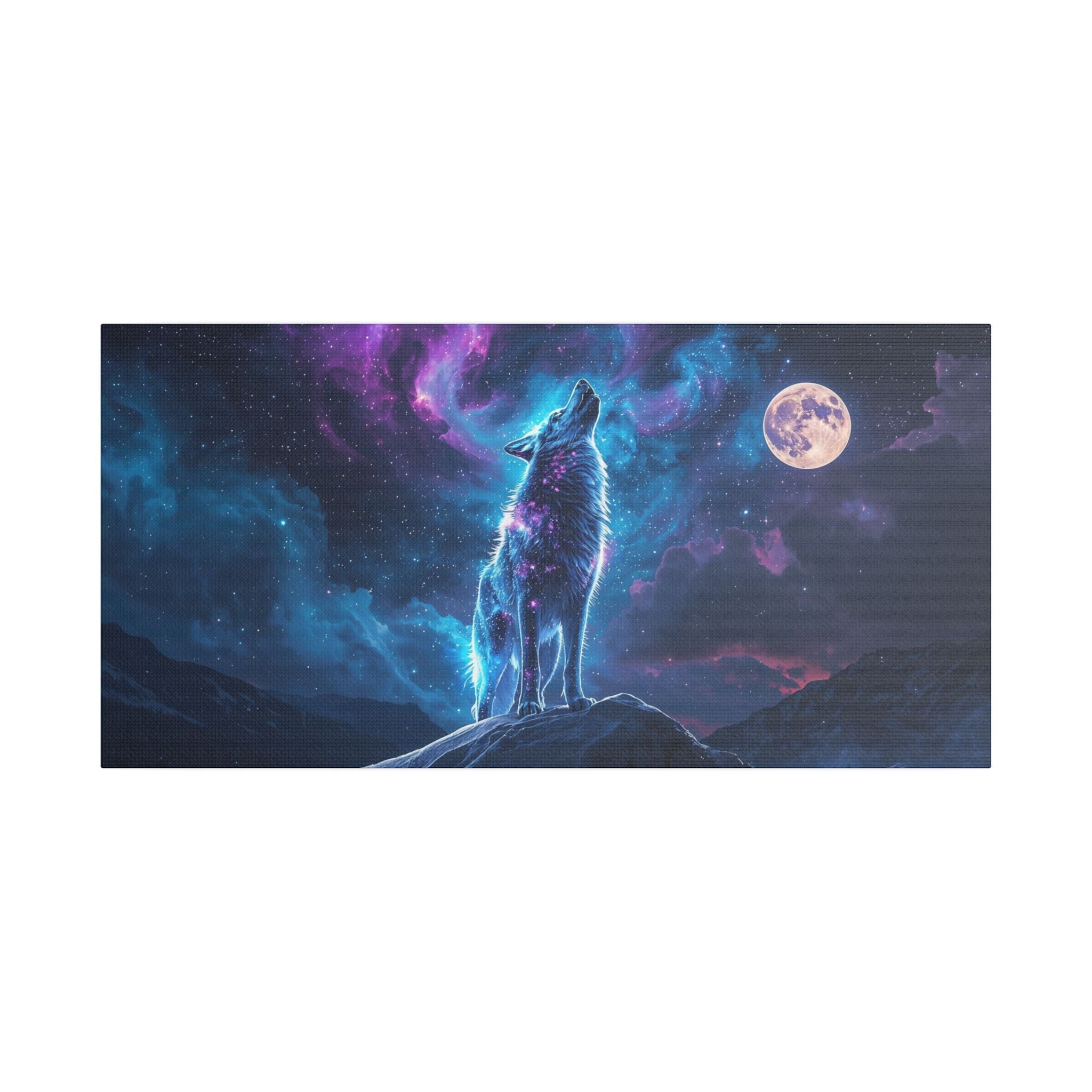 Galaxy Wolf Howling Satin Canvas