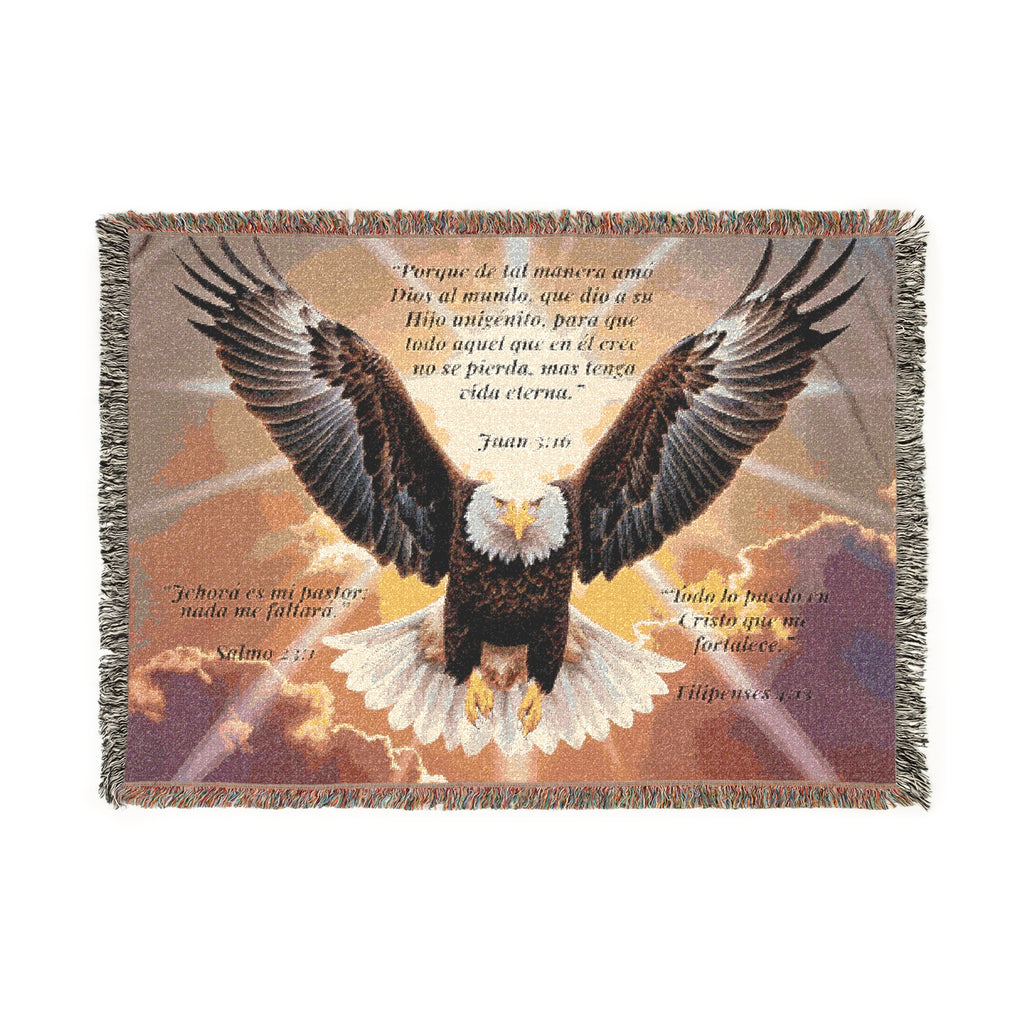 Bald Eagle Illustration Woven Blanket Scripture in Spanish  | Patriotic Eagle Throw