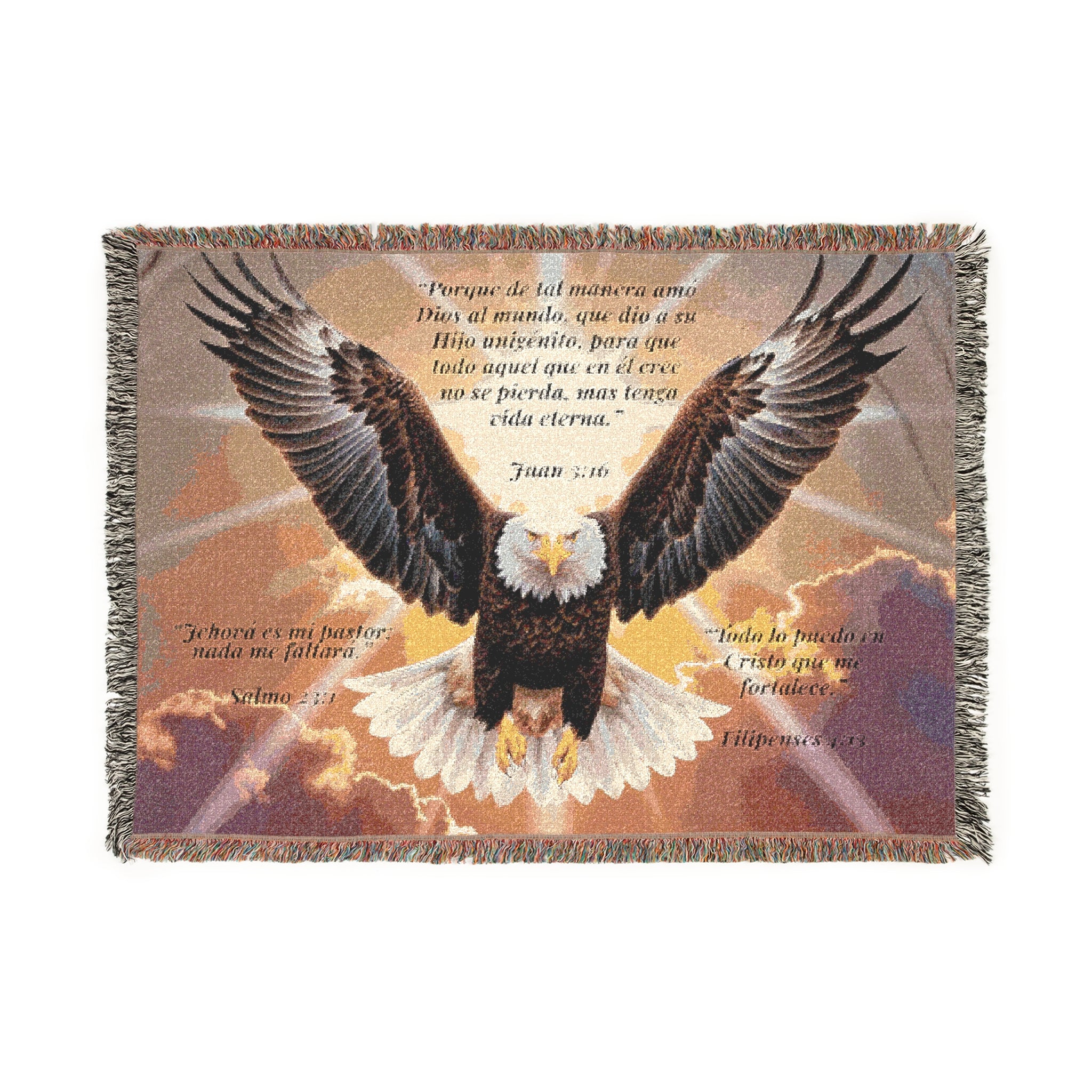 Bald Eagle Illustration Woven Blanket Scripture in Spanish  | Patriotic Eagle Throw