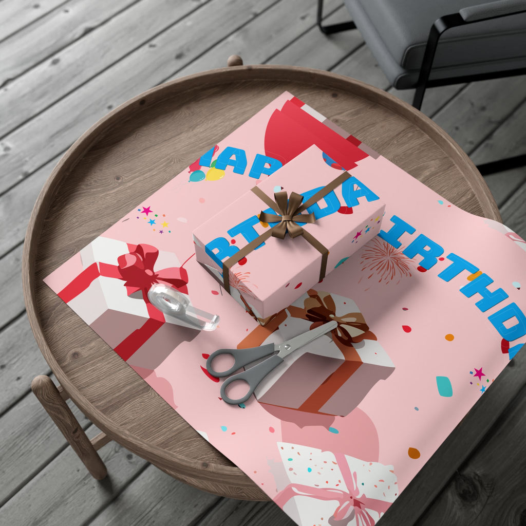 Pink Present Pattern  Gift Wrap Papers | Cute Wrapped Boxes Holiday Wrapping Paper Happy Birthday