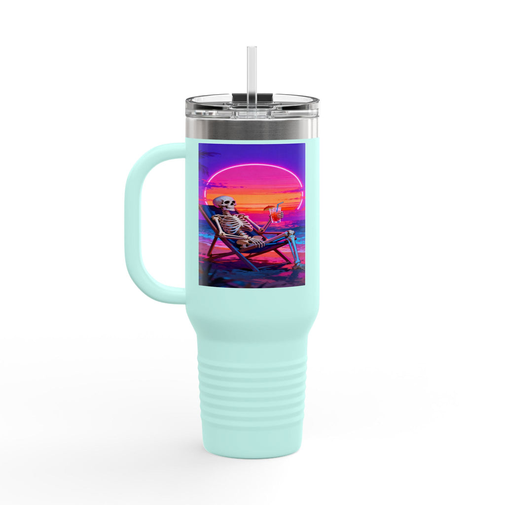 Retro Vaporwave Skeleton Sunset Insulated Travel Mug