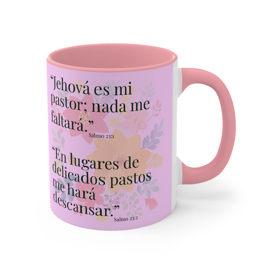 Lion Illustration Accent Mug | Bible Verse Spanish Text, Pink Interior