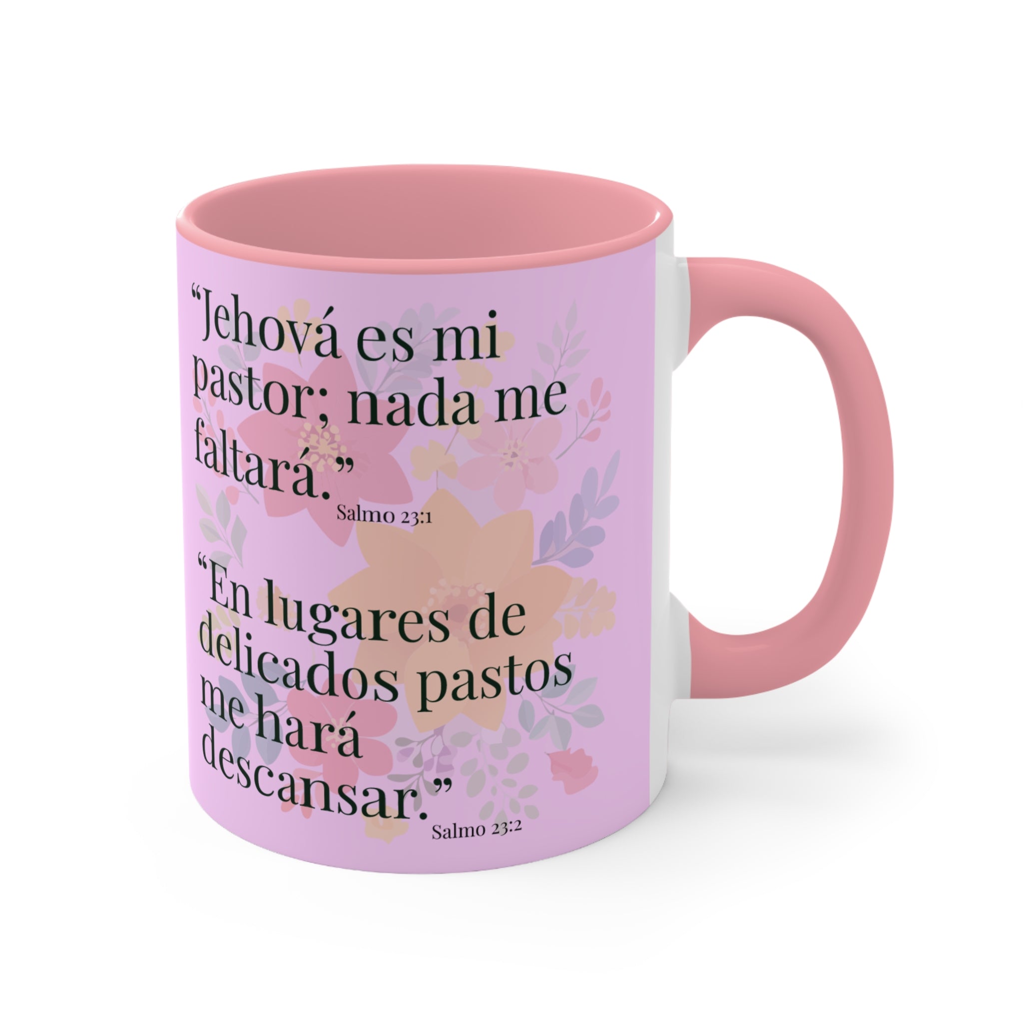 Lion Illustration Accent Mug | Bible Verse Spanish Text, Pink Interior