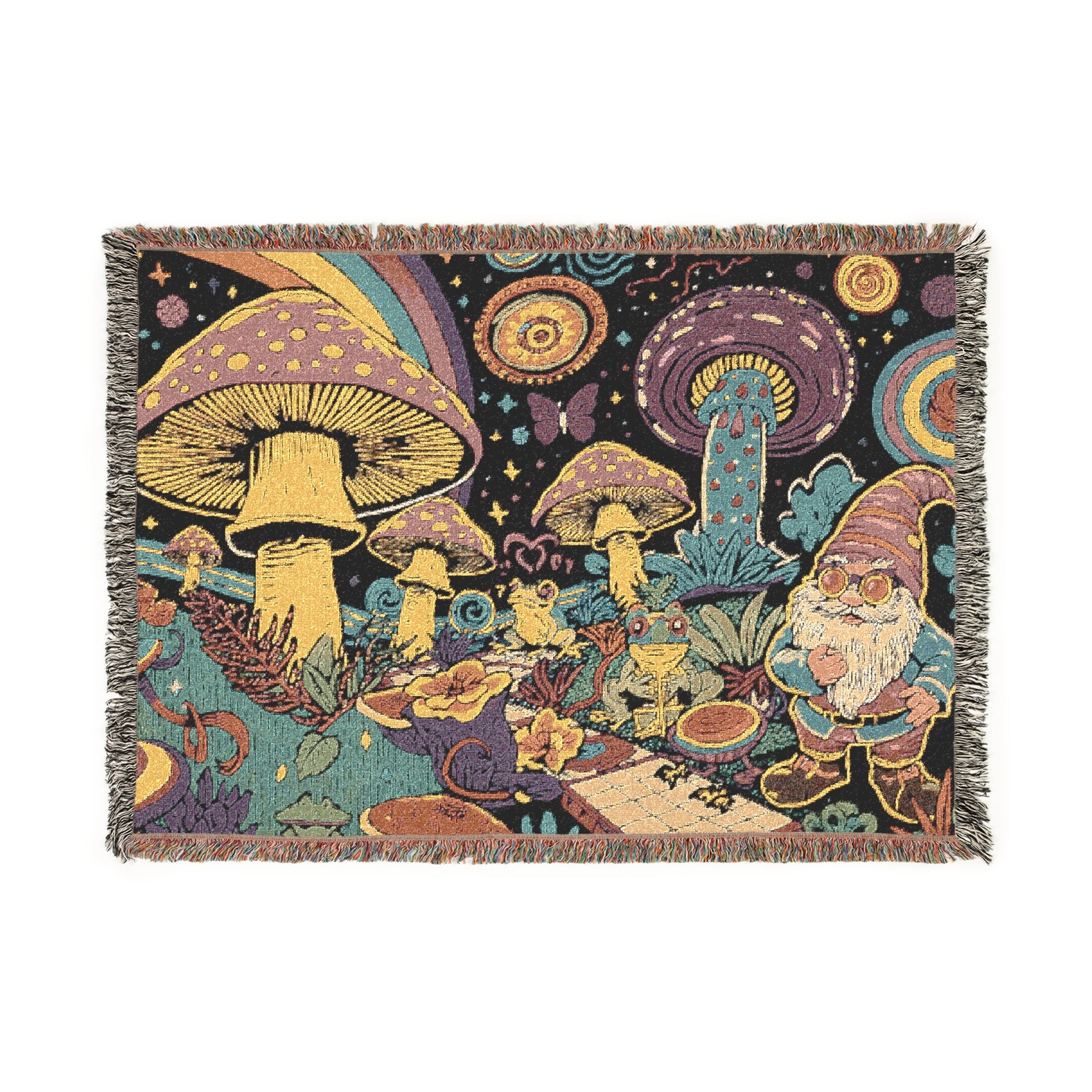 Psychedelic Mushroom Scene Woven Blanket | Tapestry Throw, Fantasy Fungi