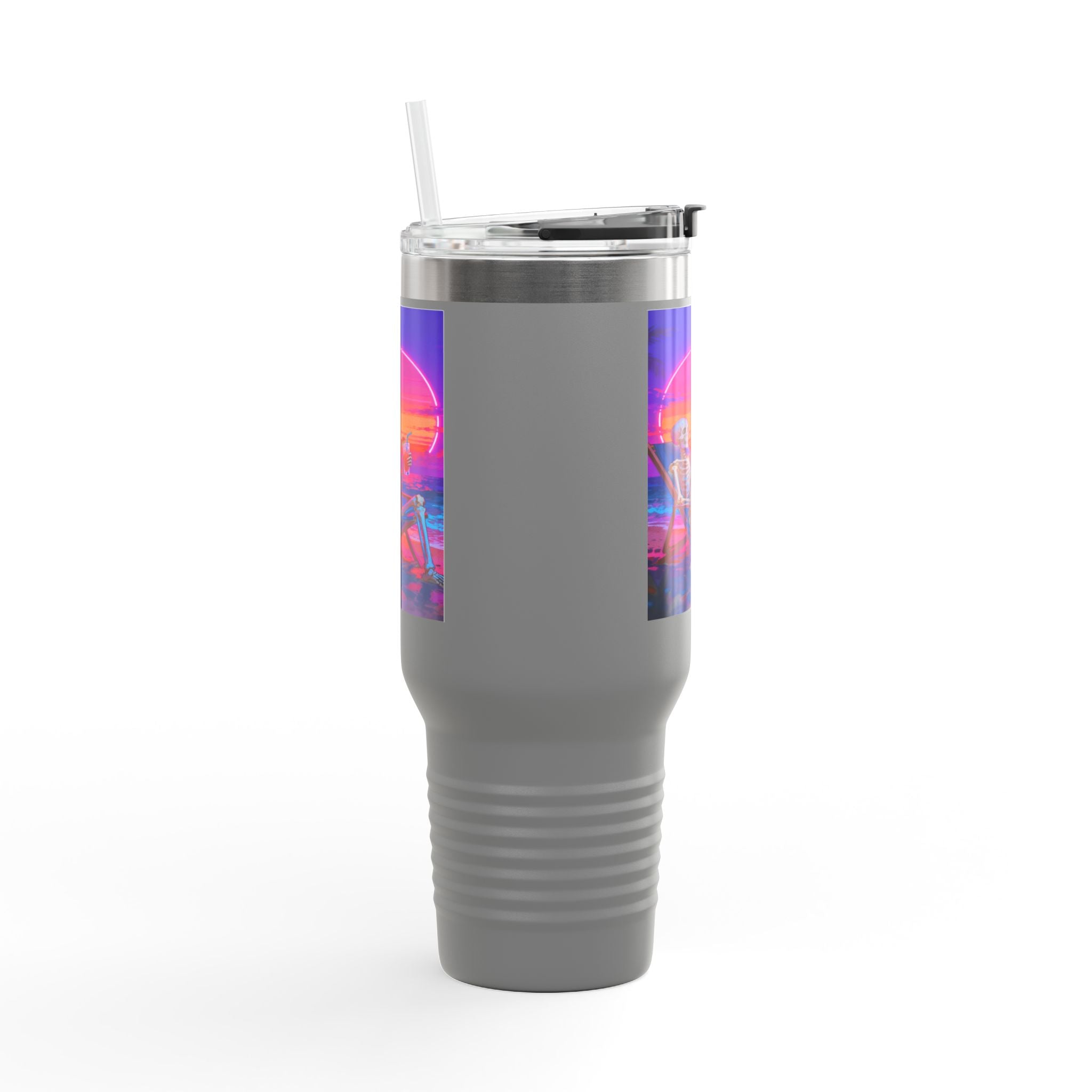 Retro Vaporwave Skeleton Sunset Insulated Travel Mug