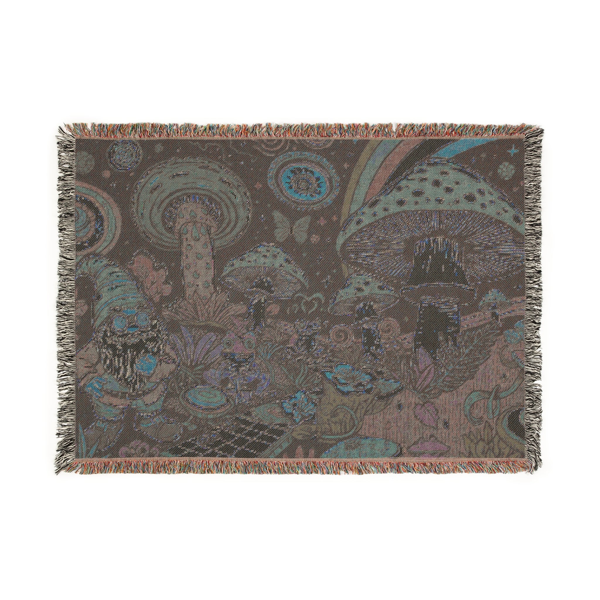 Psychedelic Mushroom Scene Woven Blanket | Tapestry Throw, Fantasy Fungi