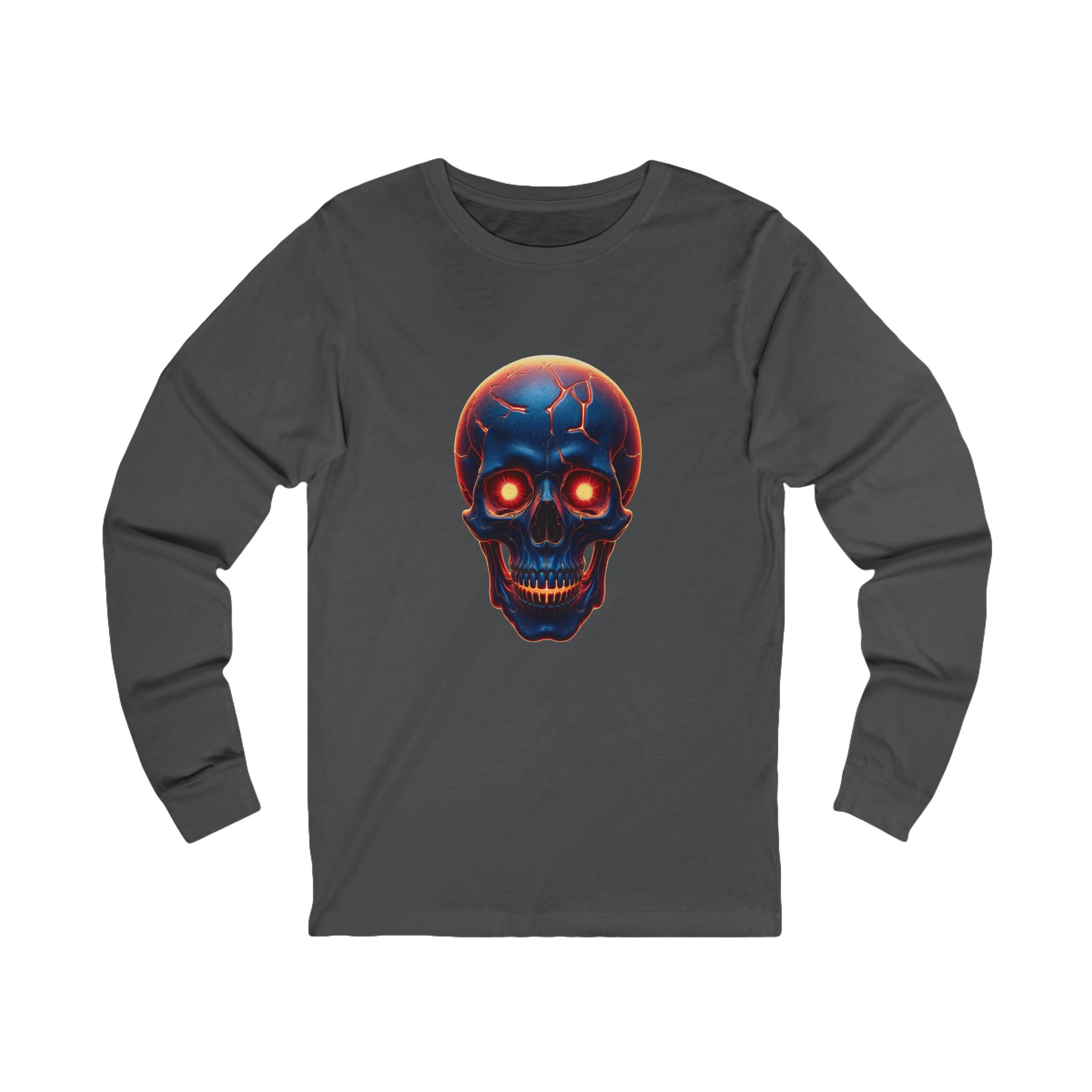 Fiery Neon Skull Long Sleeve Tee | Glowing Skull Artwork Tee