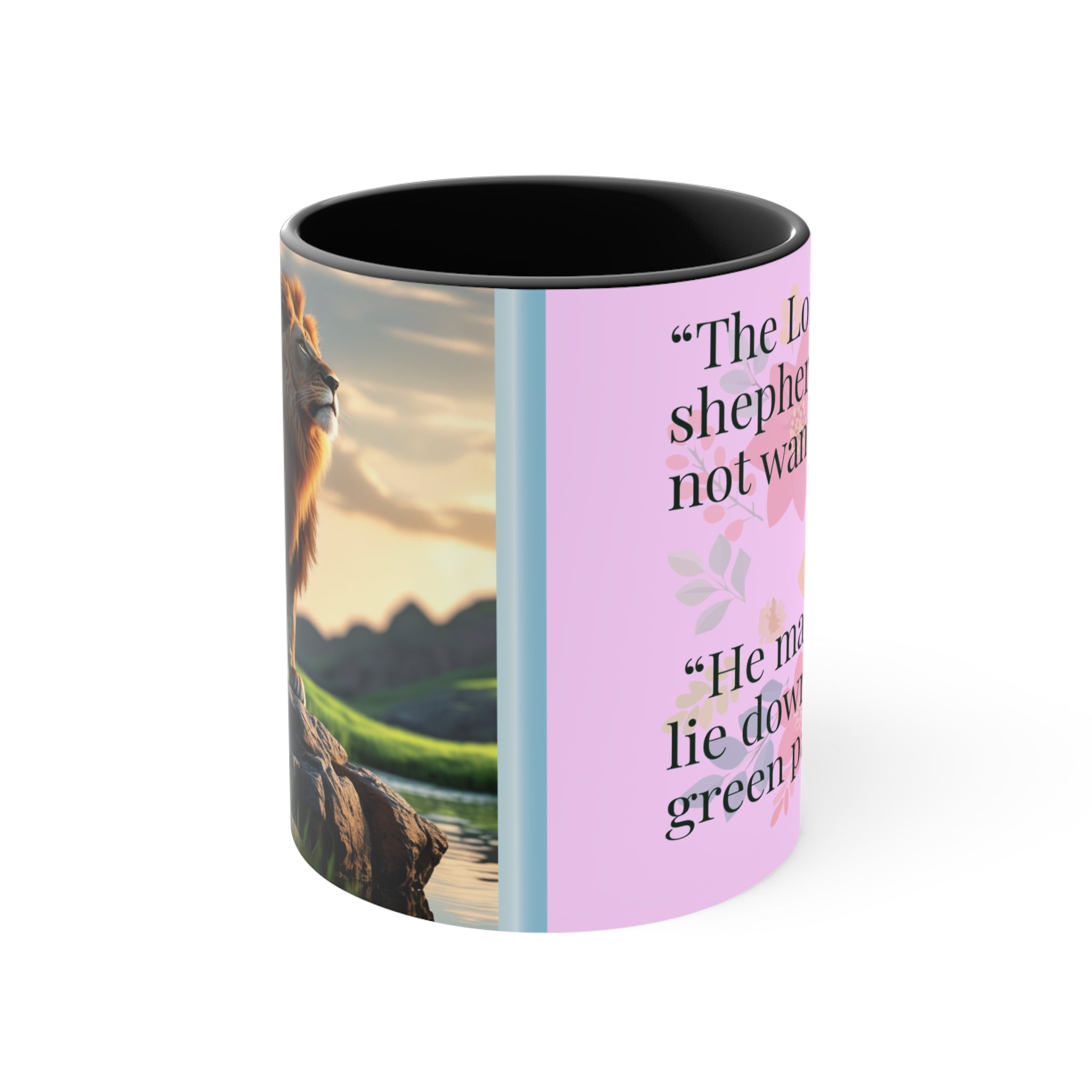 Majestic Lion Scene Mug | Psalm 23 Scripture Accent Mug