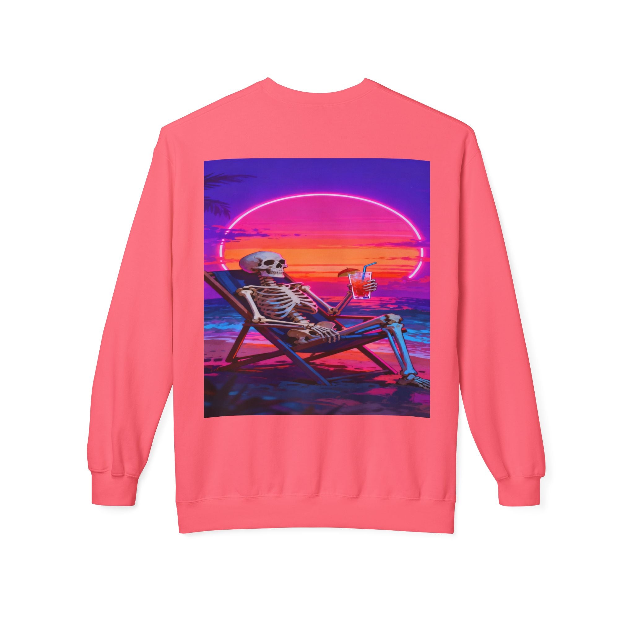 Retro Vaporwave Skeleton Beach Sweatshirt | Neon Sunset Aesthetic