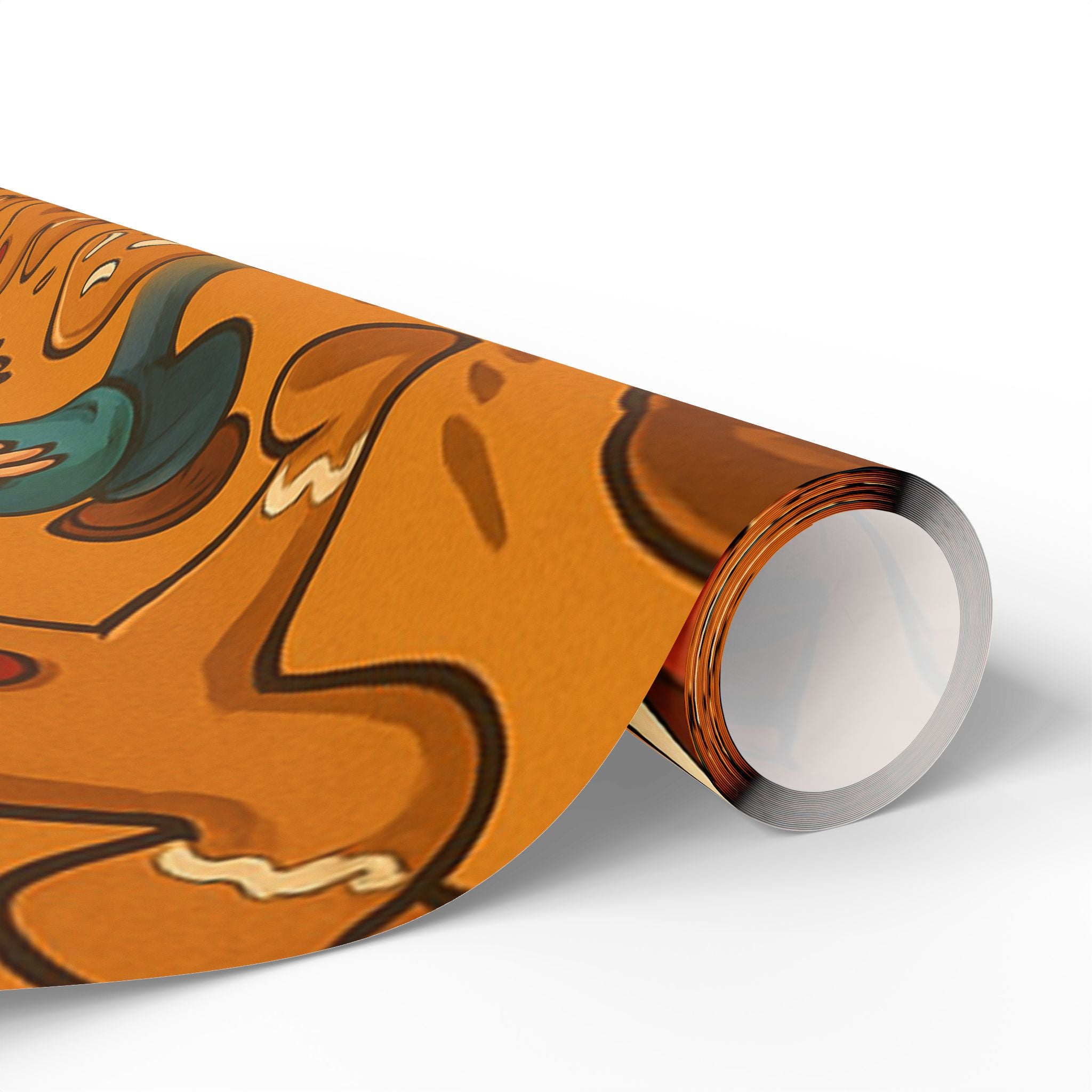 Retro Gingerbread Pattern Wrapping Paper | Orange Holiday Candy Prints