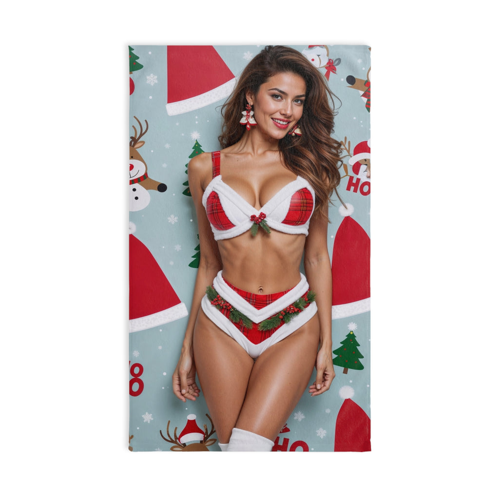 Sexy Santa Bikini Pinup Hand Towel | Christmas Holiday Pinup, Santa Hat Pattern
