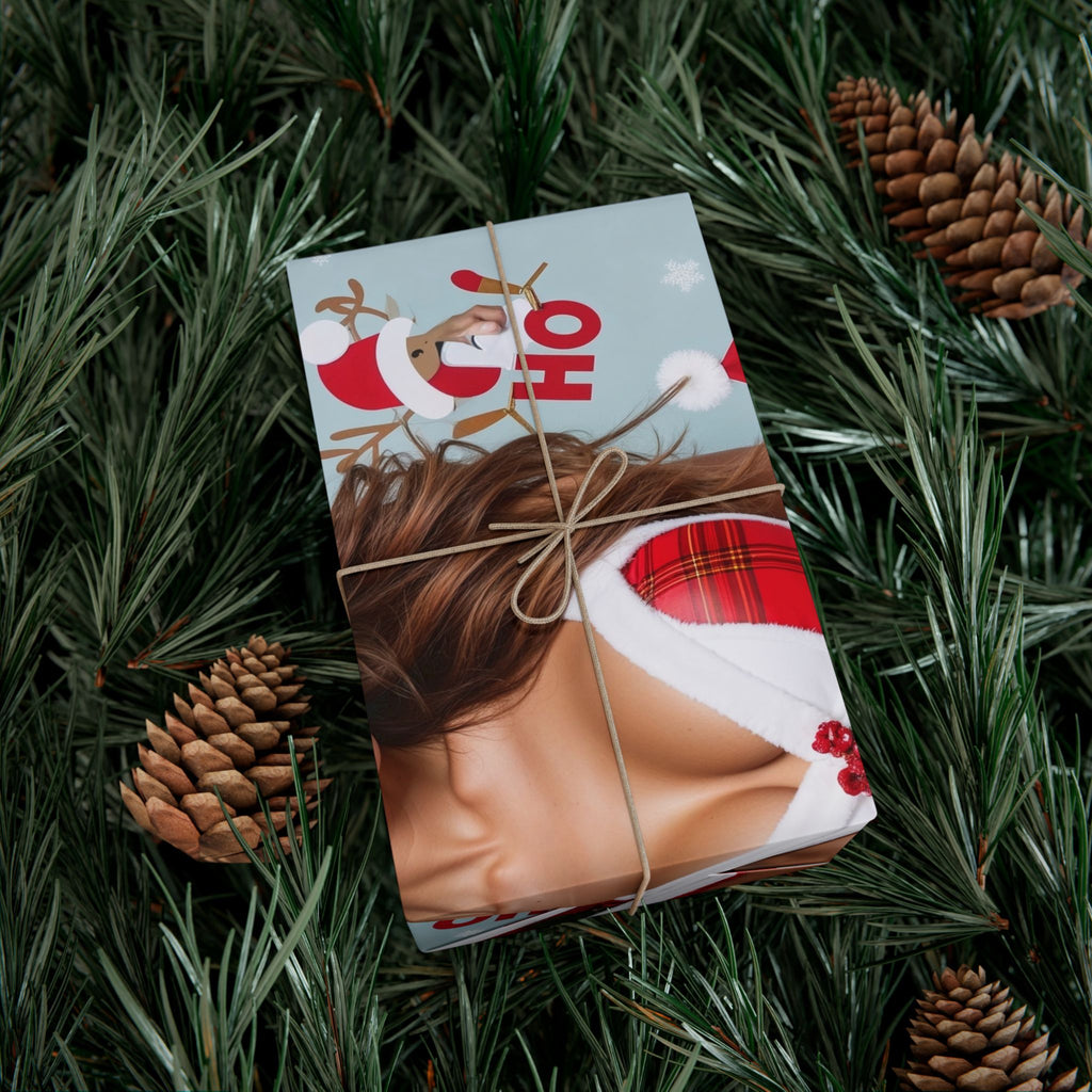 Pinup Santa Bikini Gift Wrap | Christmas Wrapping Paper, Festive Pinup Pattern