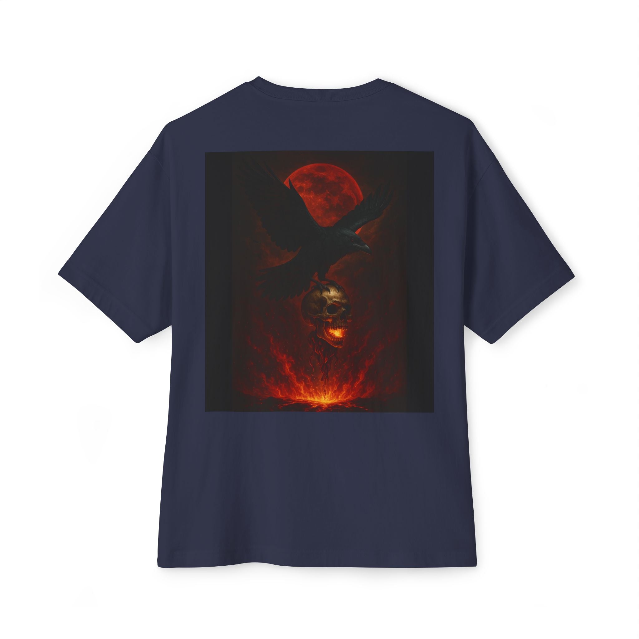 Raven Rising from Flames Skull Tee | Gothic Metal Fantasy