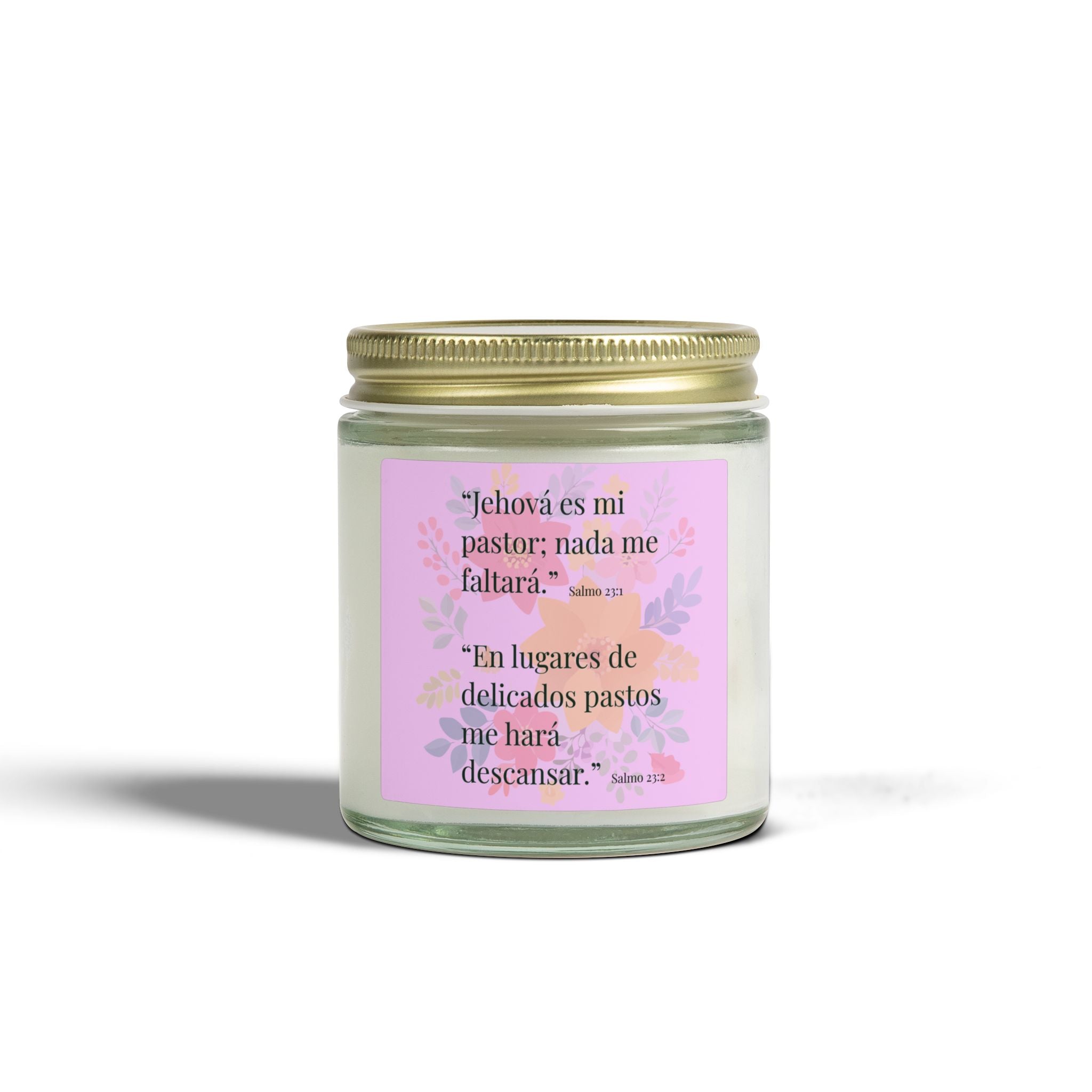 Biblical Spanish Scripture Candle Coconut Apricot Wax Jar