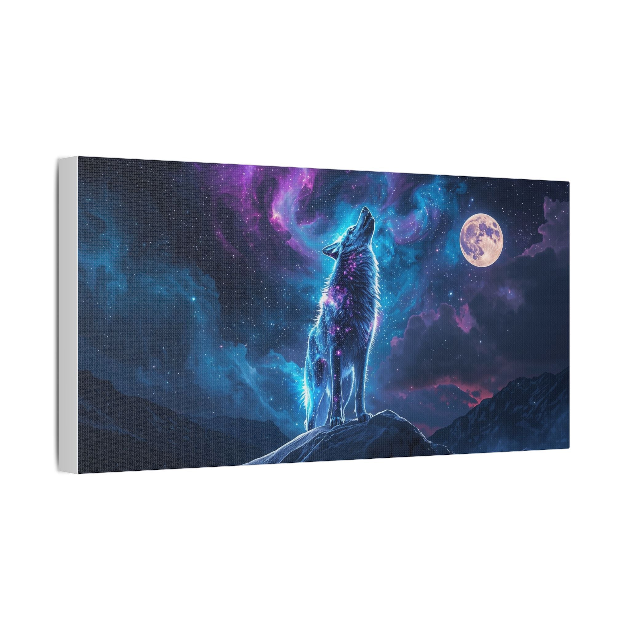 Galaxy Wolf Howling Satin Canvas