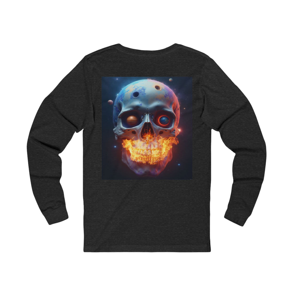 Fiery Neon Skull Long Sleeve Tee | Glowing Skull Artwork Tee