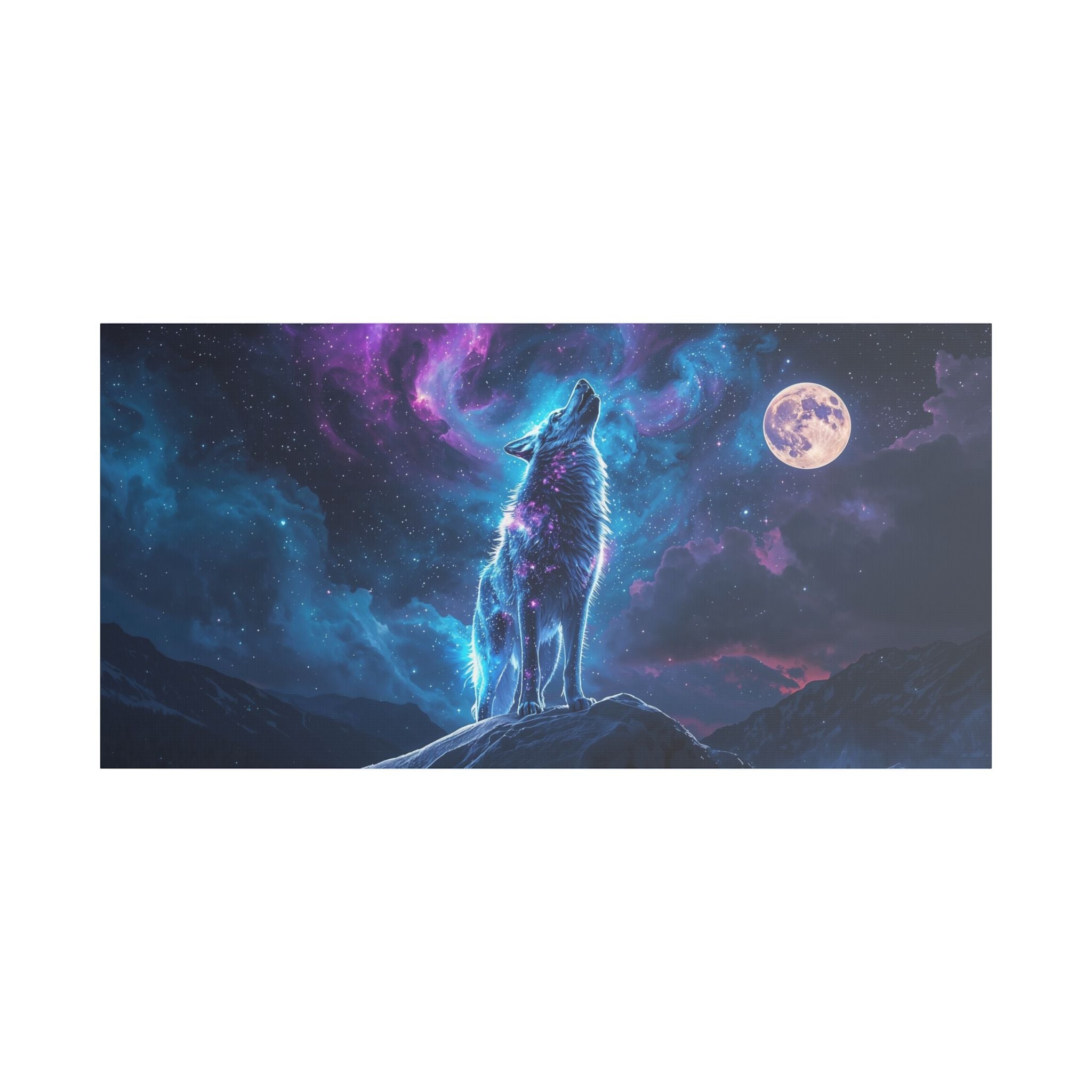 Galaxy Wolf Howling Satin Canvas